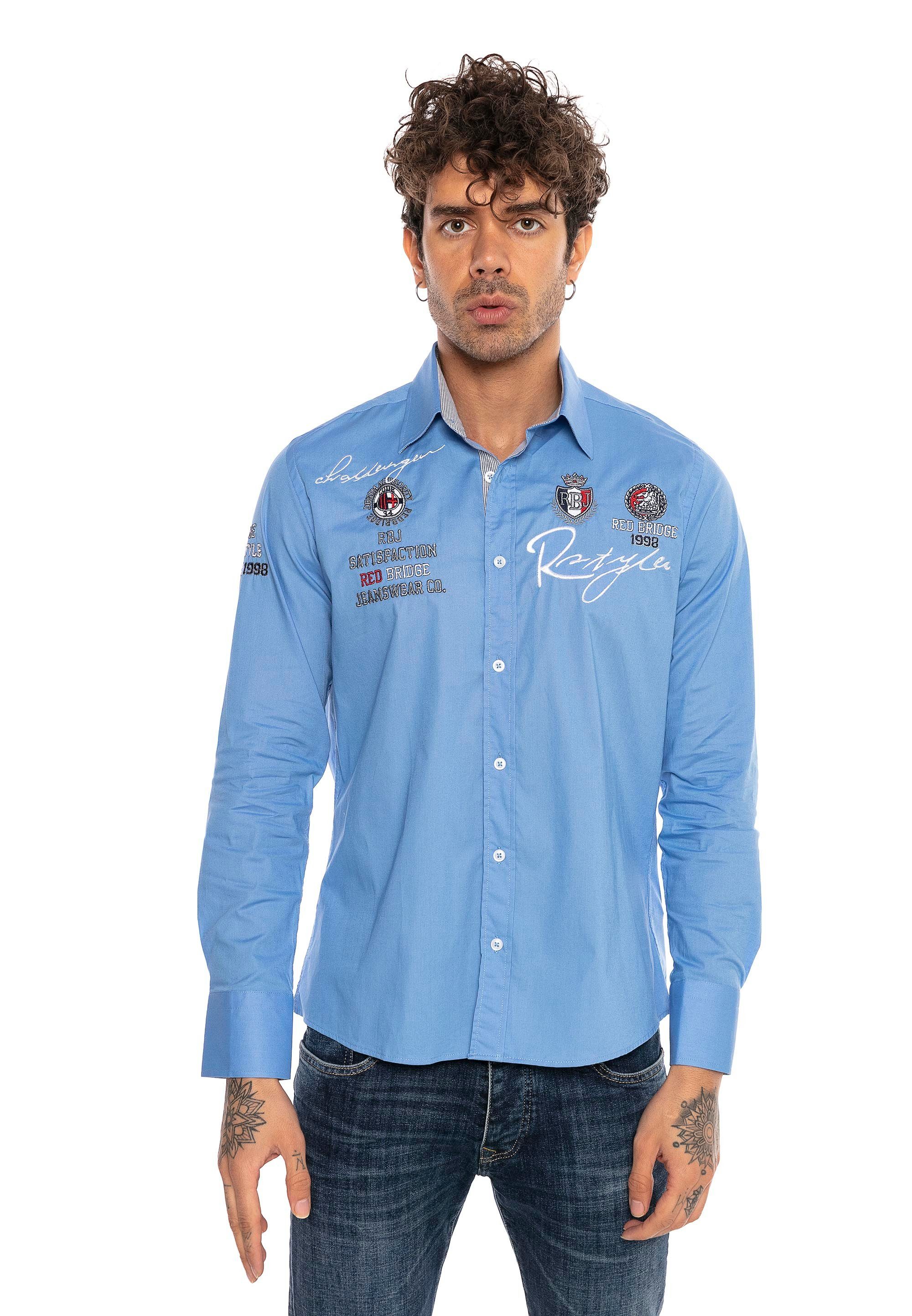 Jersey mit Fit-Schnitt RedBridge Slim blau-blau City Stickerei im Langarmhemd