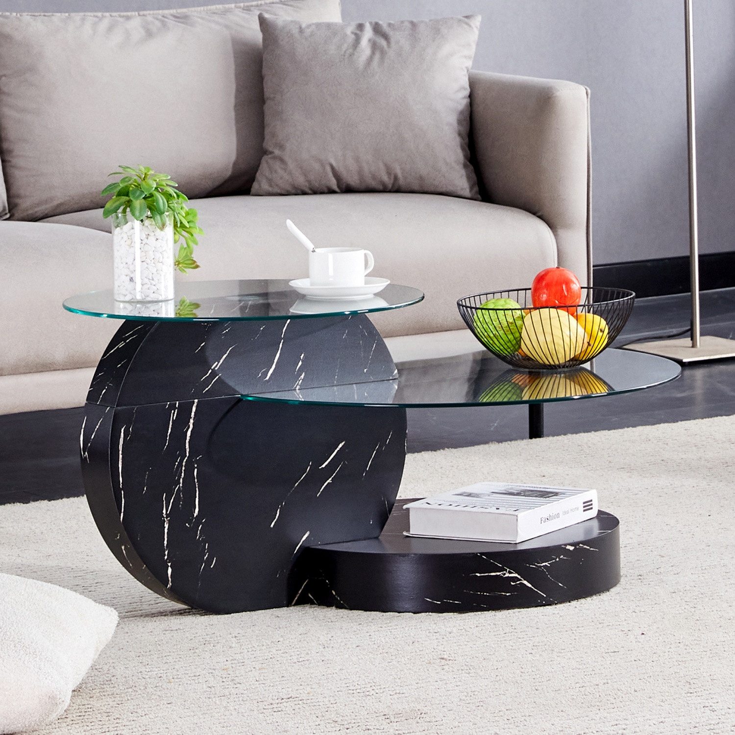 Fanttik Couchtisch gehärteter Glas-Couchtisch, Wohnzimmertisch Modern günstig online kaufen