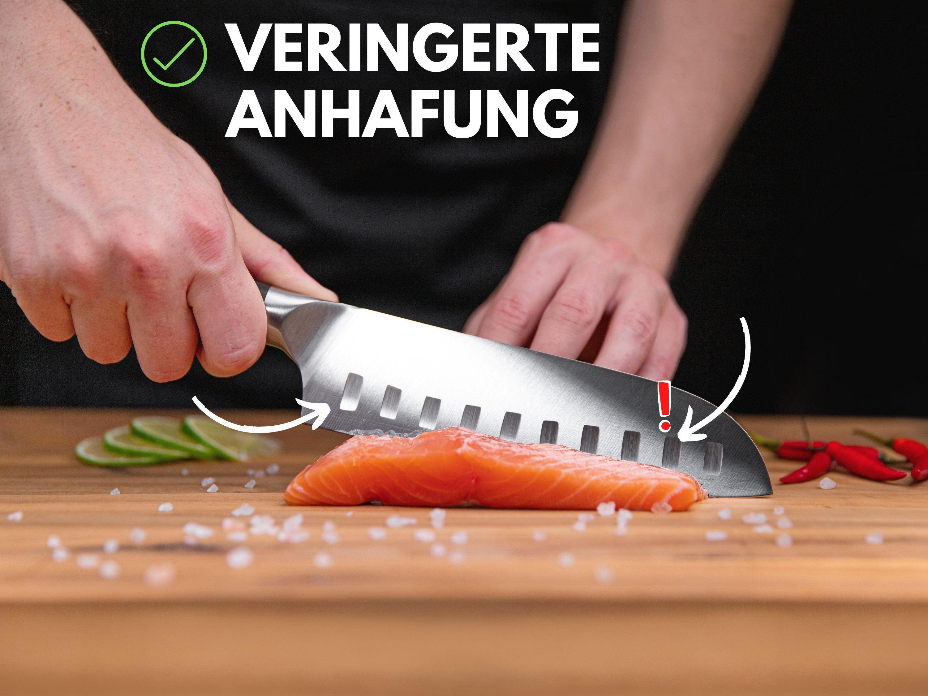 und Hannah's (18 Sushi Messer rostfrei Santokumesser cm aus & mit Klinge) scharf, Holzgriff langlebig Ebenholz, rostfreies Homebrand Santokumesser verblüffend