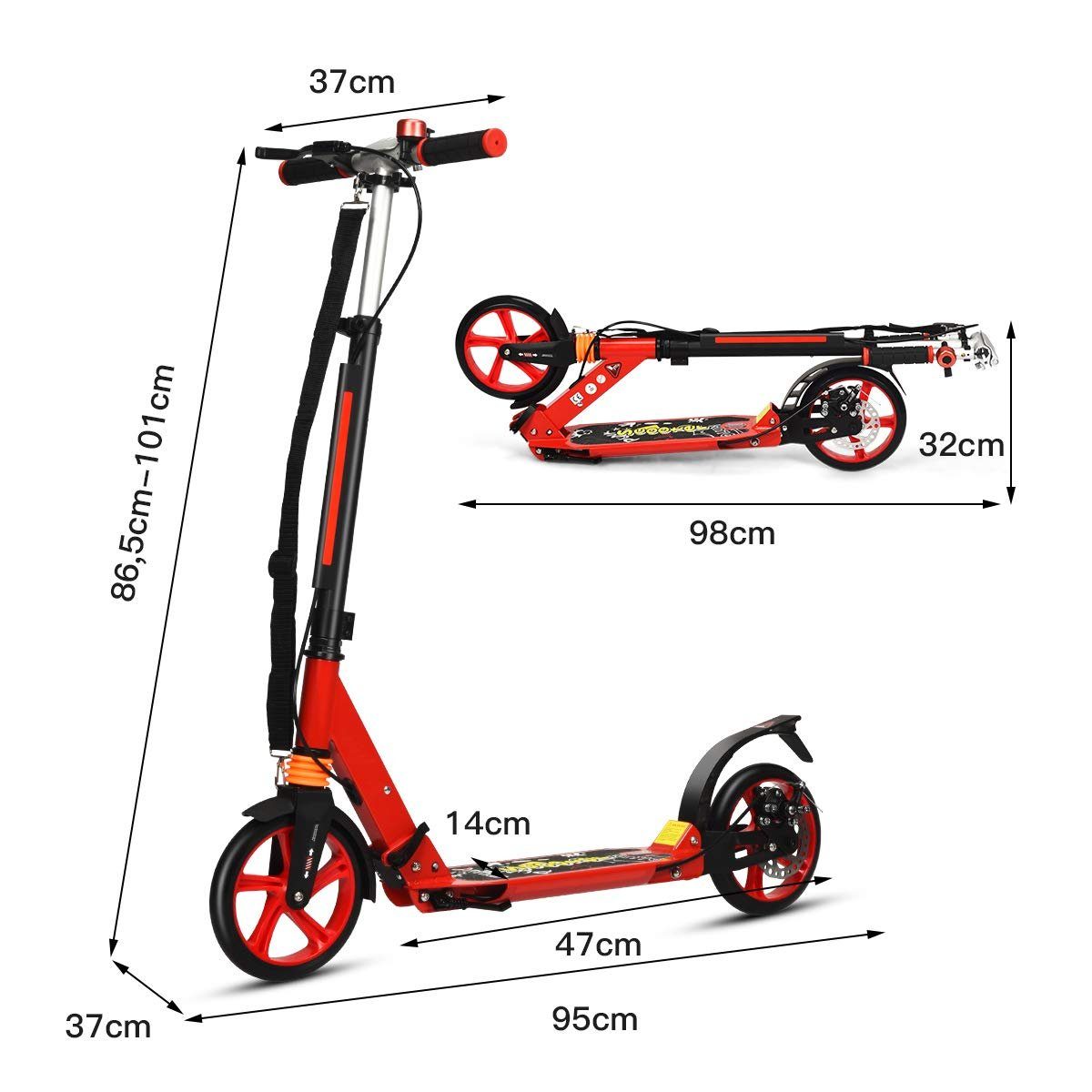 COSTWAY Cityroller Scooter, höhenverstellbar & klappbar, mit Handbremse