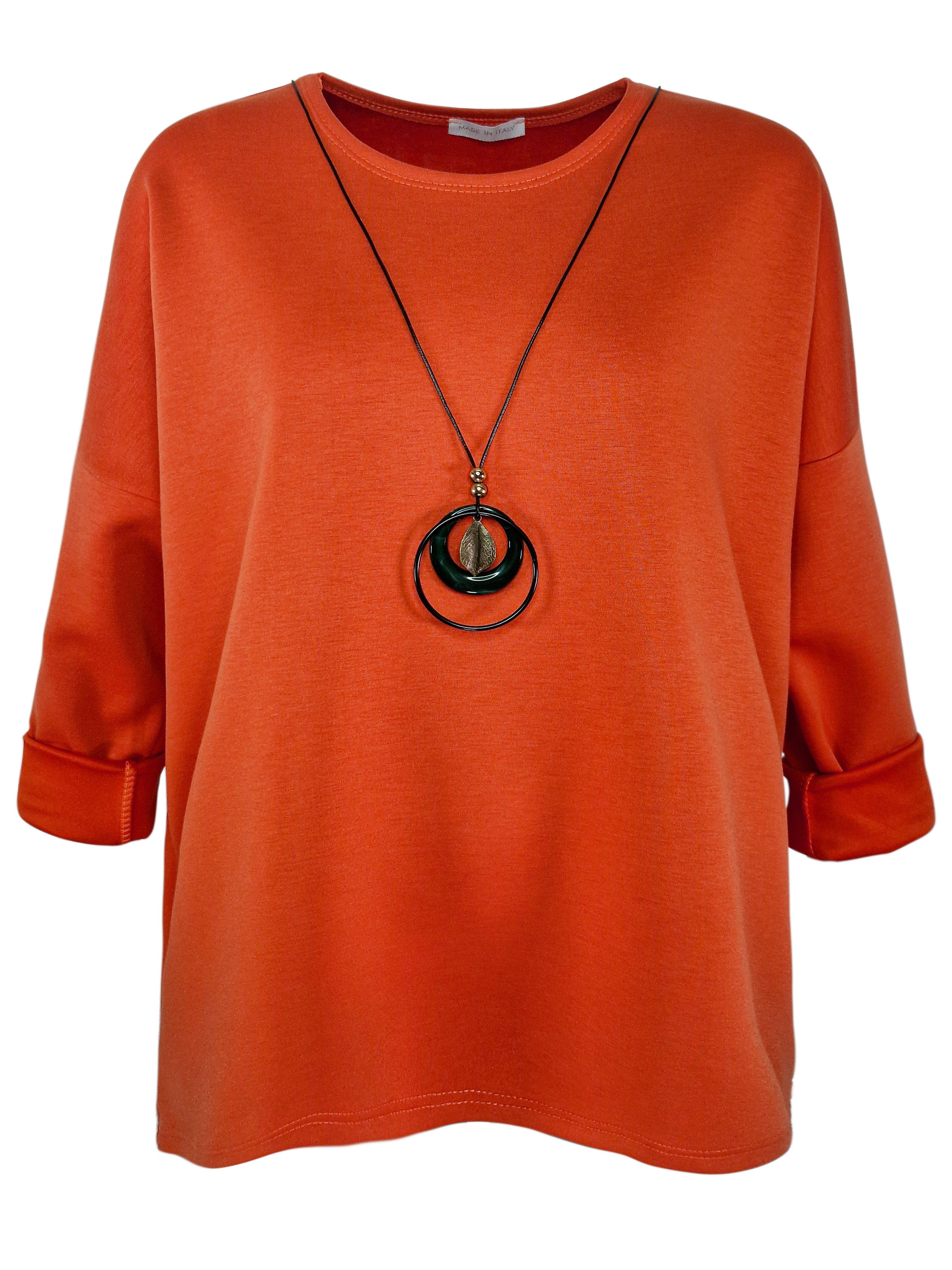 dy_mode Longshirt Damen Longshirt Oversize Weites Tunika Shirt Oberteil Übergangszeit in Unifarbe, mit passende Kette