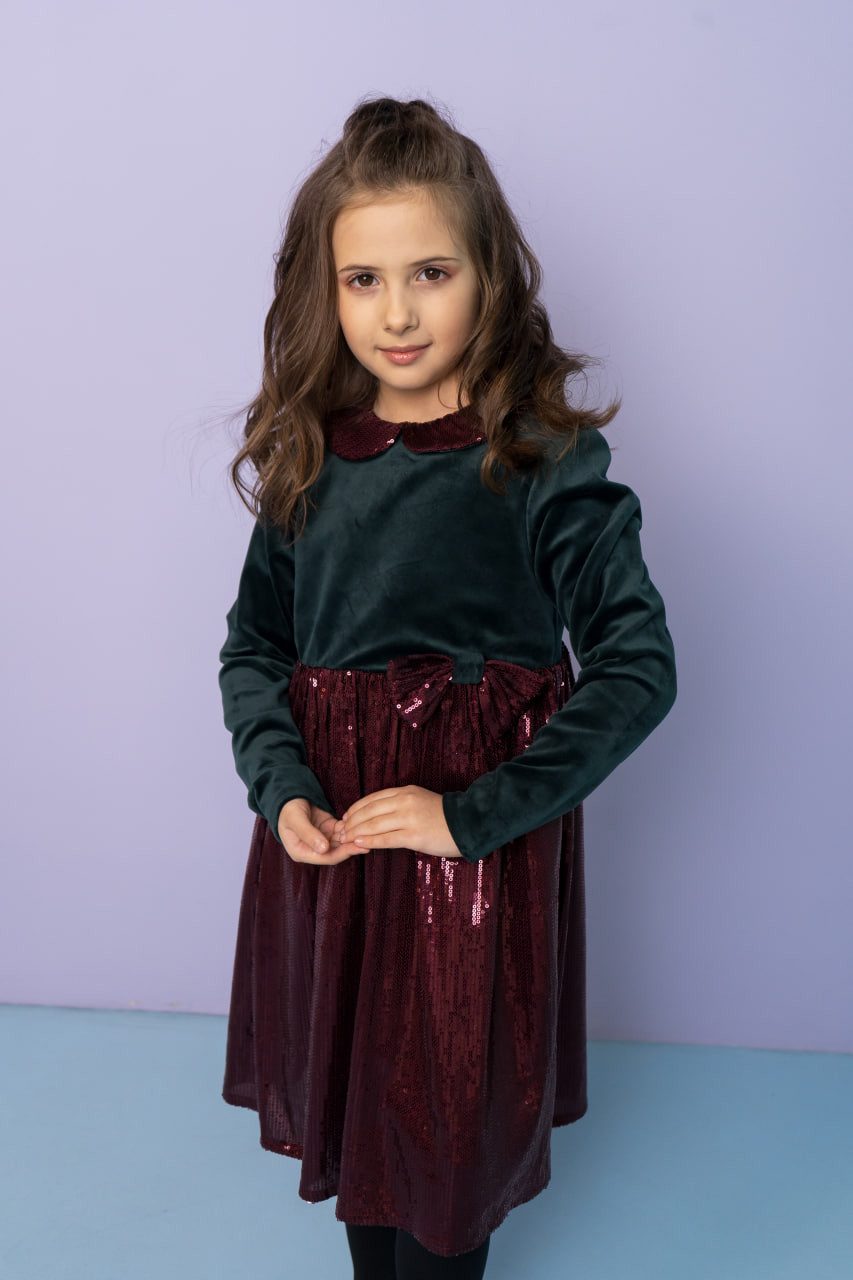 LEMONI Babydollkleid Festliches Velourskleid mit Pailletten-Rock für Mädchen mit Pailletten-Rock