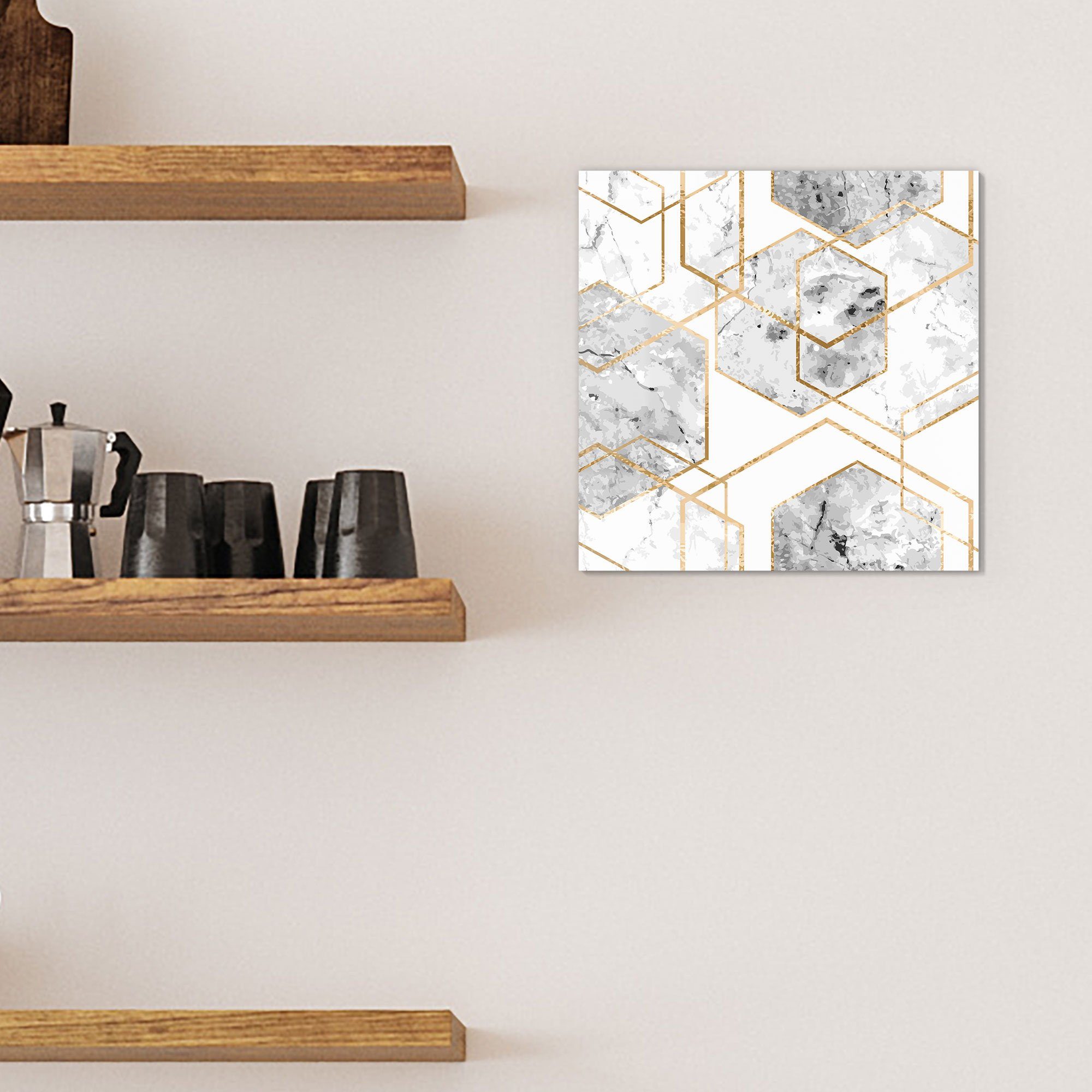 DEQORI Magnettafel 'Goldgerahmte Sechsecke', Whiteboard Pinnwand beschreibbar