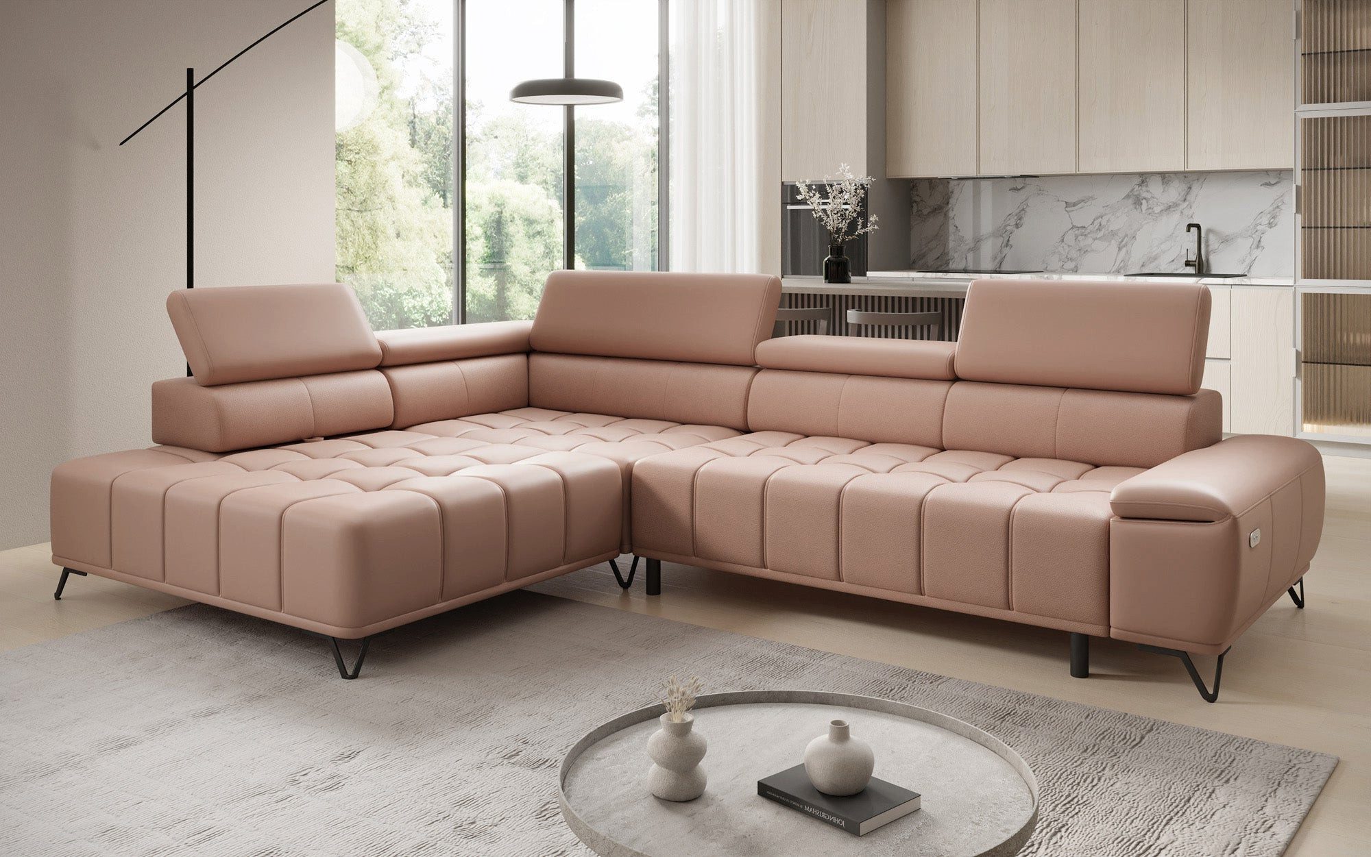 Luxusbetten24 Schlafsofa Designer L Sofa Selora in Echtleder, mit elektrischer Schlaffunktion und verstellbarerer Rückenlehne