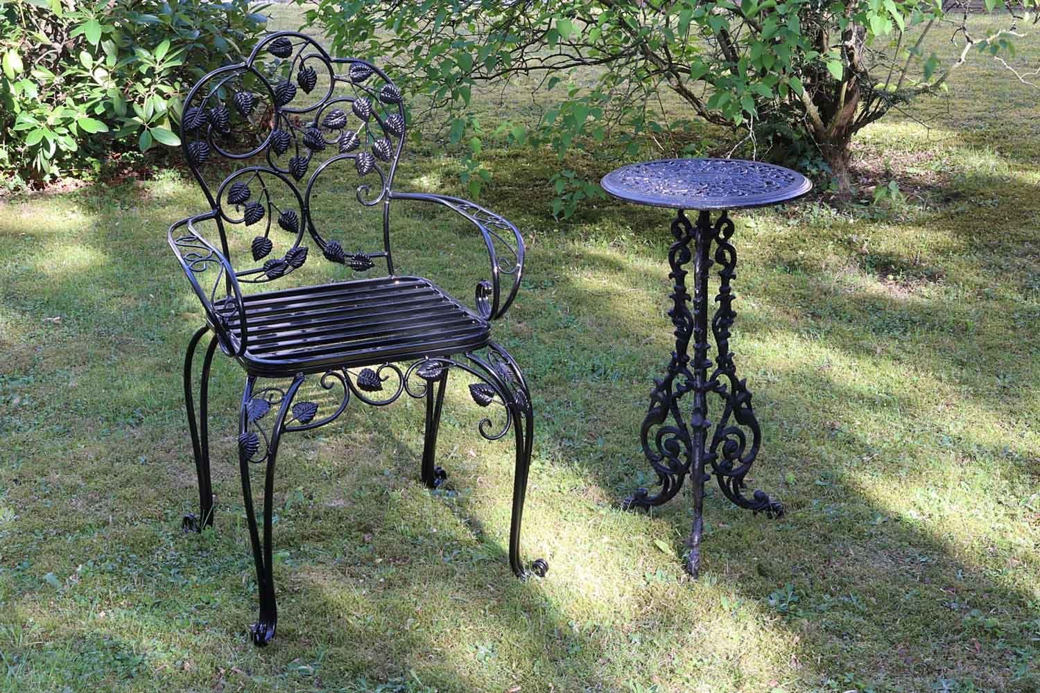 Aubaho Gartentisch Gartentisch Gusseisen 72cm Eisen Tisch Antik-Stil schwar Beistelltisch