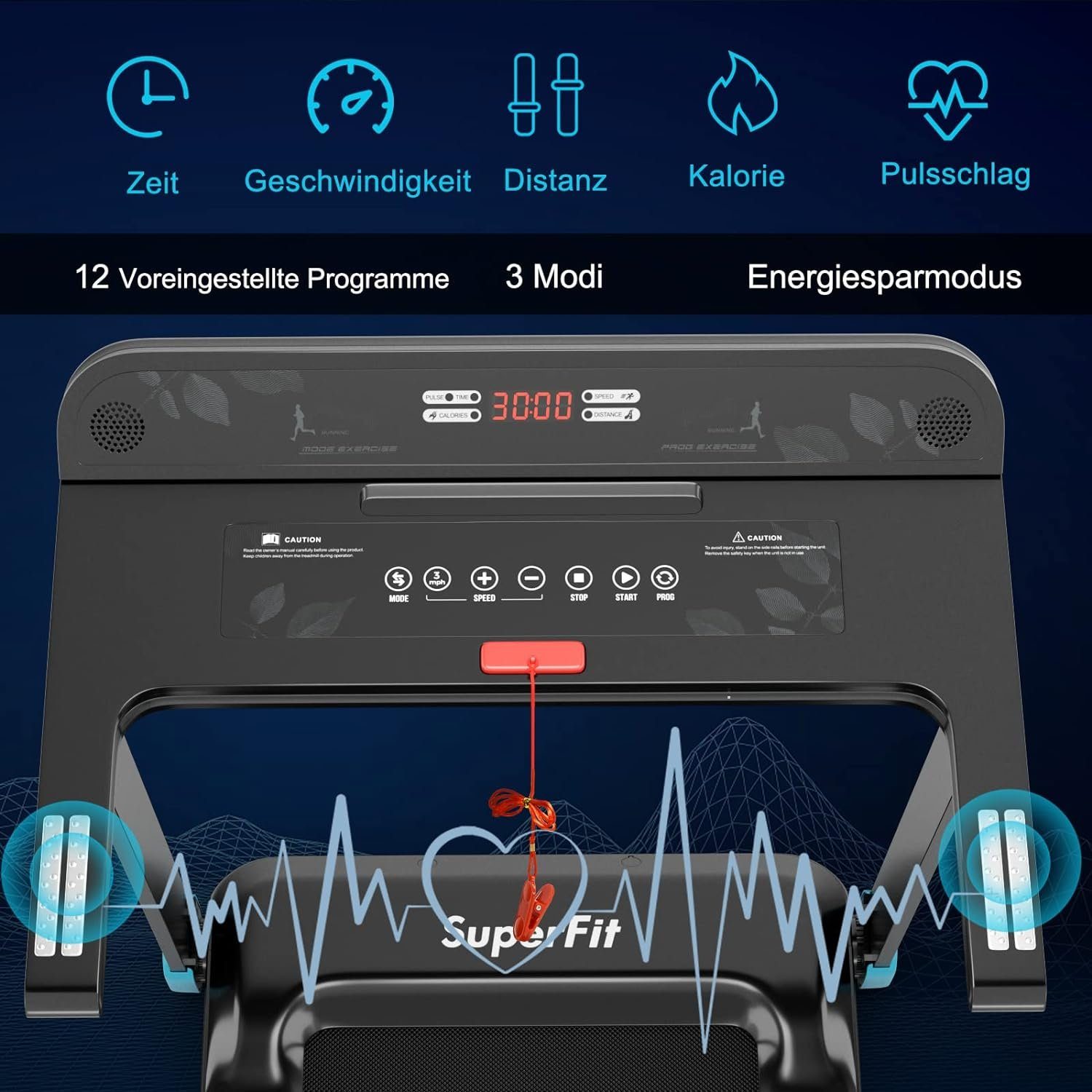 blau Laufband, 12 KOMFOTTEU Programmen voreingestellten mit