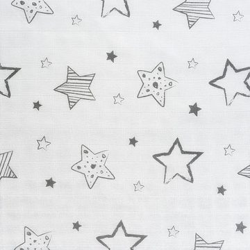 Makian Stoffwindeln Sterne - Weiß Grau, 4 Stück Mulltücher Spucktücher 70x70 cm Mullwindeln maschinenwaschbar