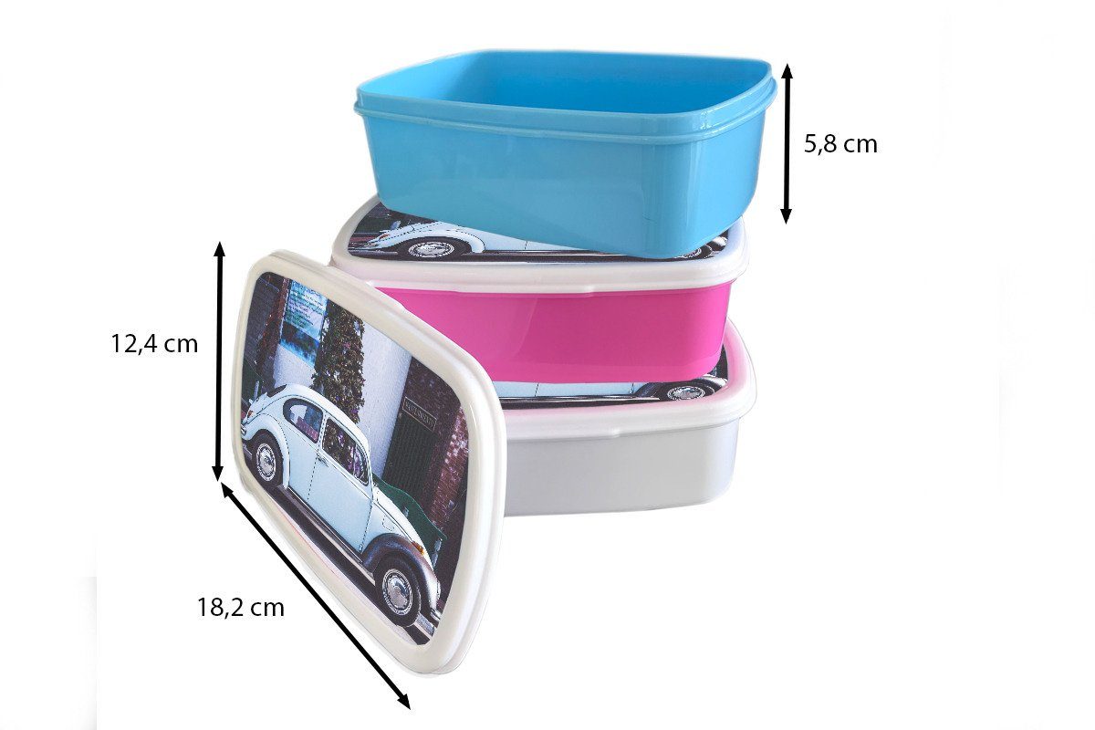 MuchoWow Lunchbox Auto - Weiß, (2-tlg), für Kinder Jungs und Kunststoff, Oldtimer und Brotdose, Mädchen - Brotbox für Erwachsene