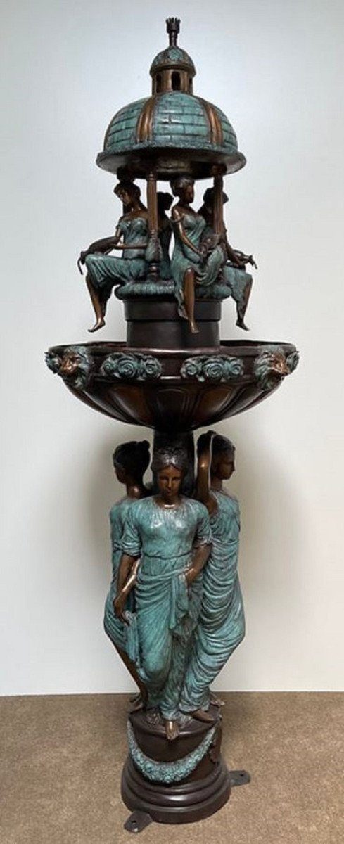 Casa Padrino Gartenbrunnen Luxus Jugendstil Bronze Springbrunnen Bronzefarben / Türkis Ø 81 x H. 236 cm - Prunkvoller Gartenbrunnen - Gartendeko Brunnen - Barock & Jugendstil Garten Deko Accessoires