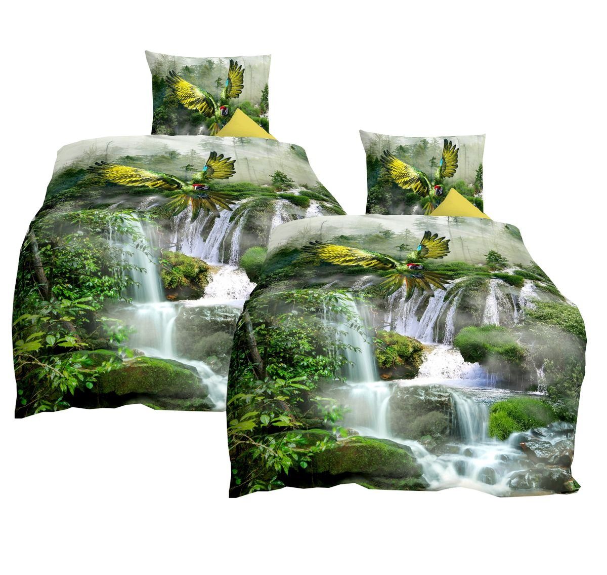 JACK Bettwäsche JACK by Kaeppel Papagei Grün, Mako-Satin, 4 teilig, hochwer günstig online kaufen