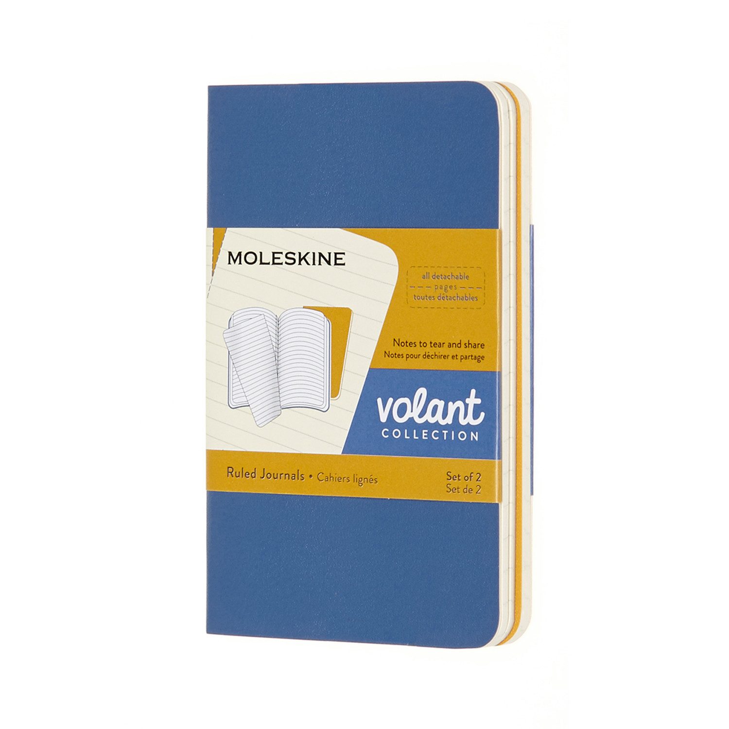 MOLESKINE Notizbuch, Volant - 2er Set - Weicher Einband - XS(6.5x10)- Liniert - Blau - Gelb