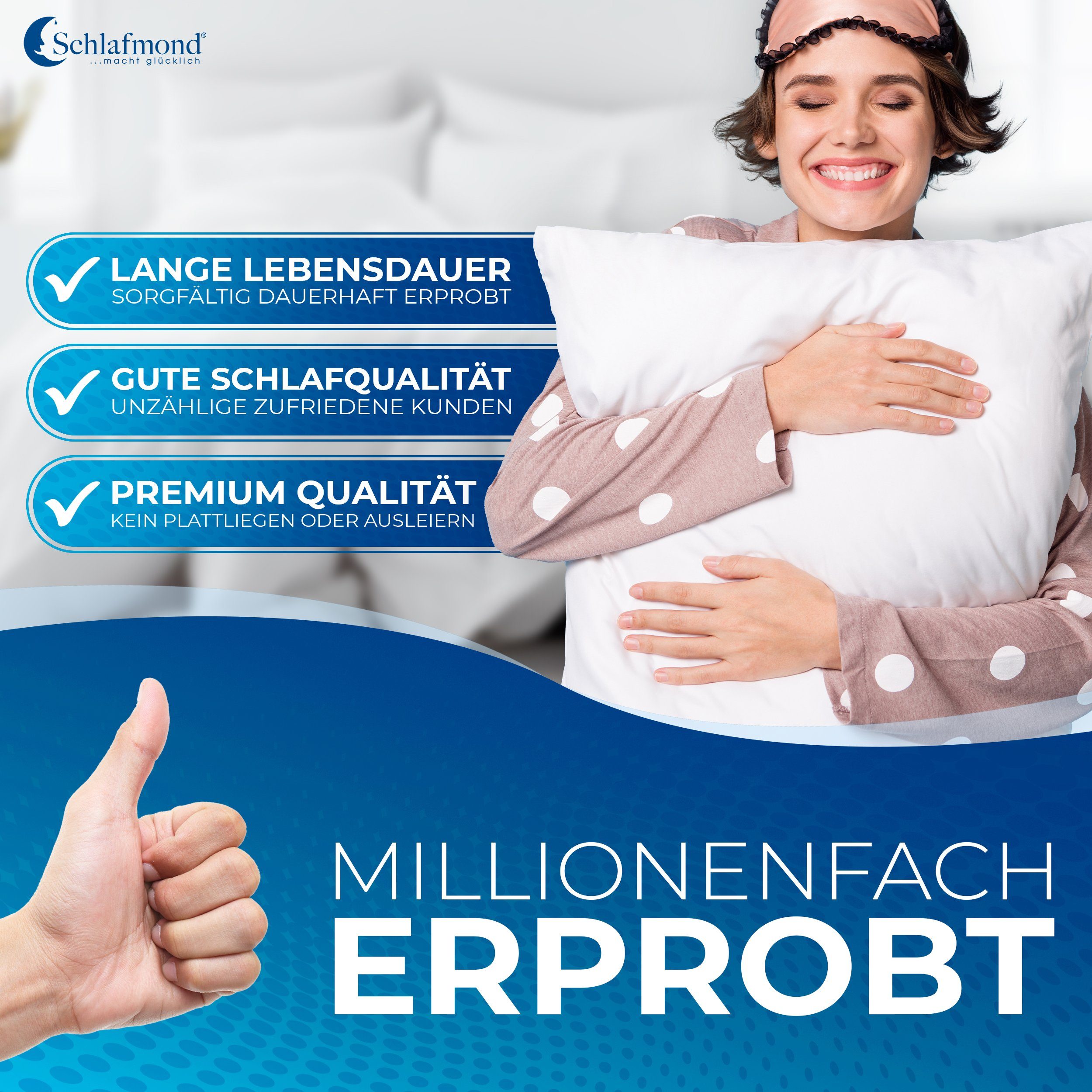 Schlafmond Kunstfaserkopfkissen Schlafmond Medicus Clean Allergiker Kopfkissen, Füllung: 100% Polyester, Bezug: 100% Baumwolle, Rückenschläfer, Bauchschläfer, S – Bild 5 von 5