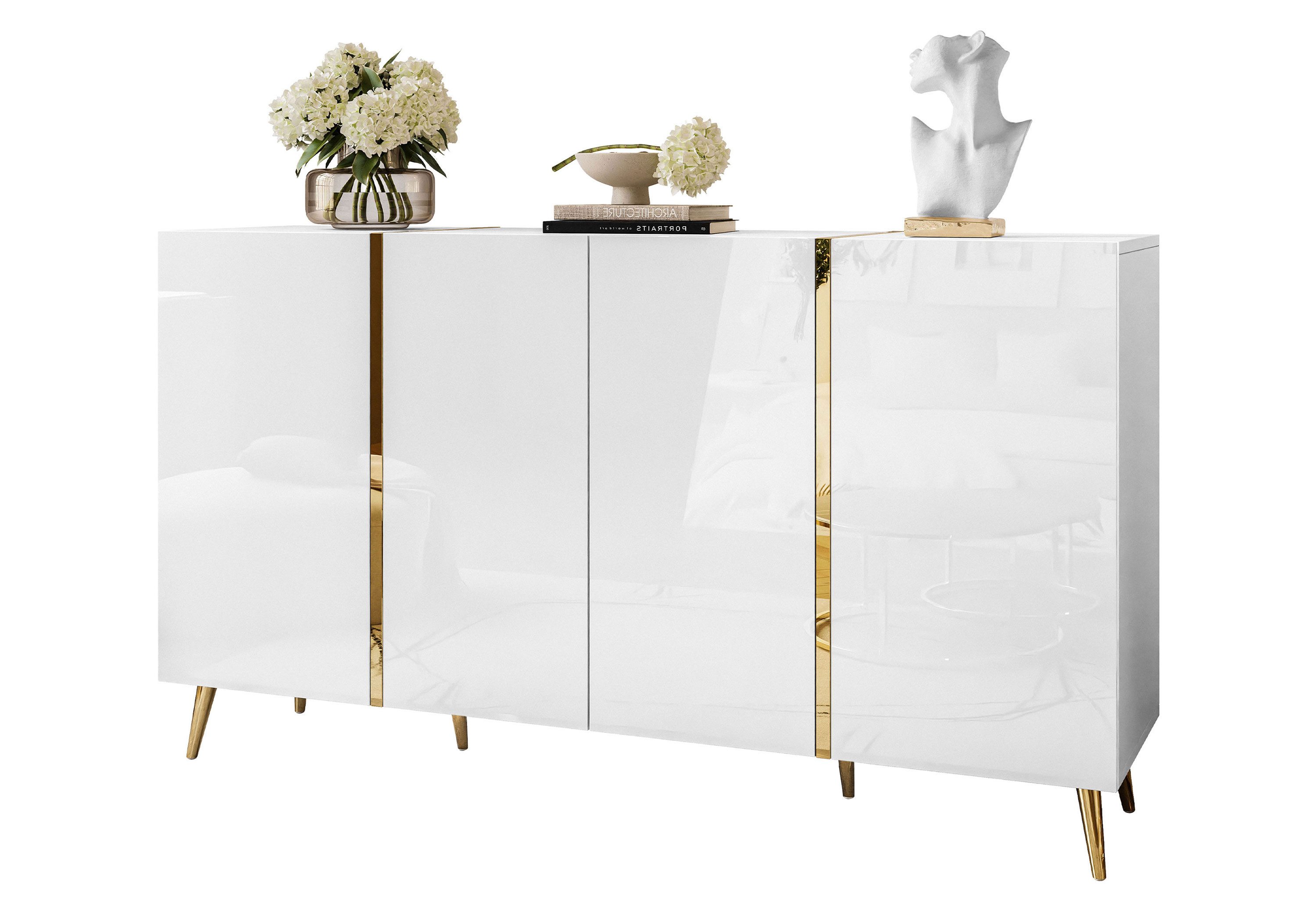 Lookway Kommode ONYX 4D mit goldenen Beinen, Breite: 158 cm, Höhe: 88 cm, Tiefe: 41 cm