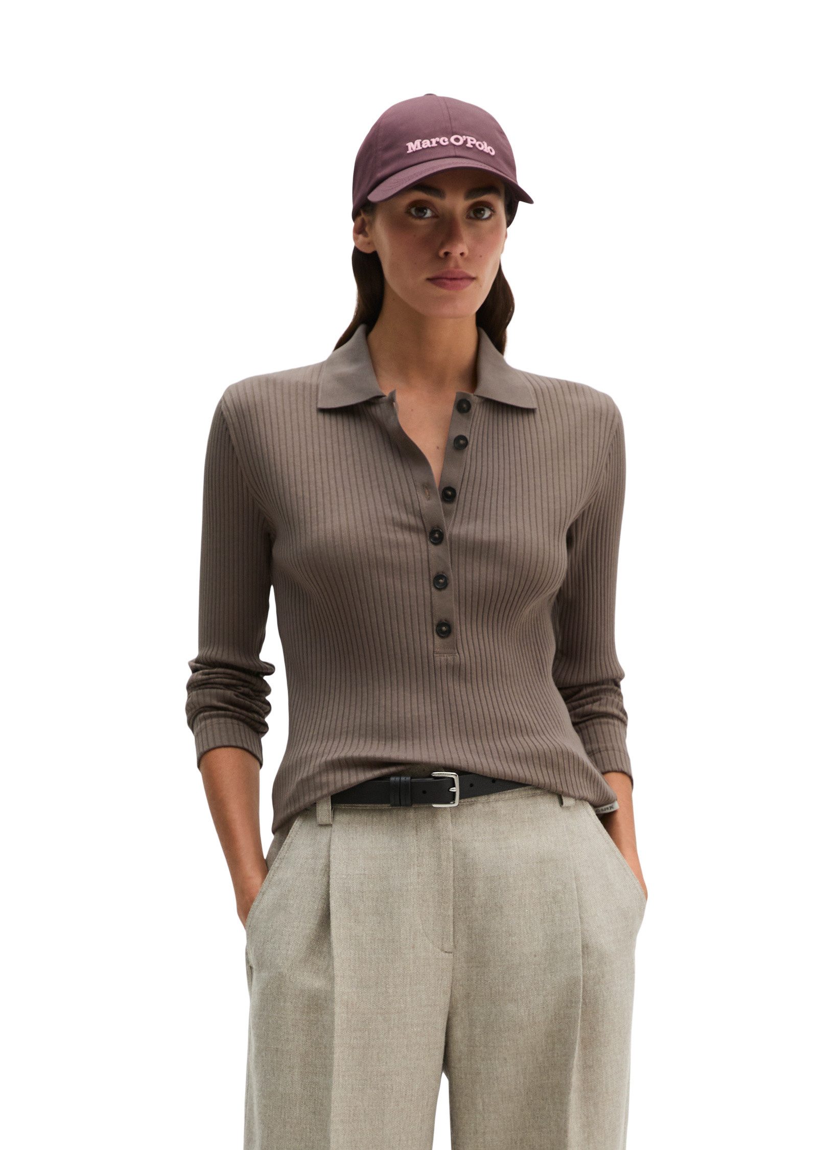 Marc O'Polo Langarm-Poloshirt aus Bio-Baumwoll-Modal-Stretch-Jersey