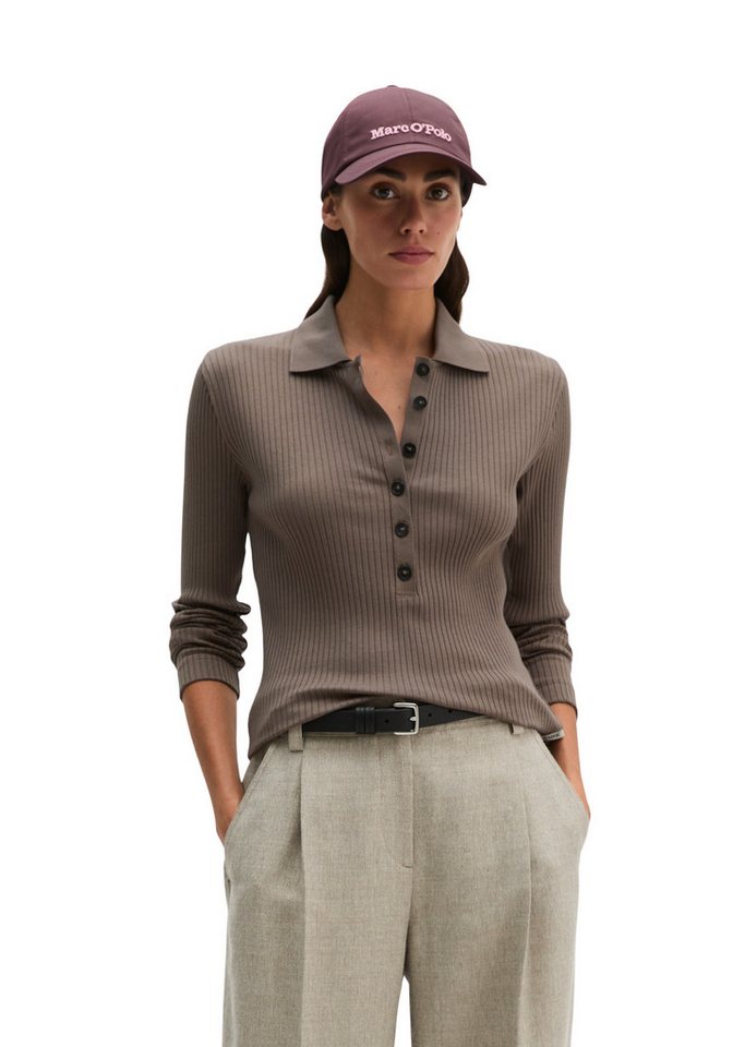 Marc O'Polo Langarm-Poloshirt aus Bio-Baumwoll-Modal-Stretch-Jersey