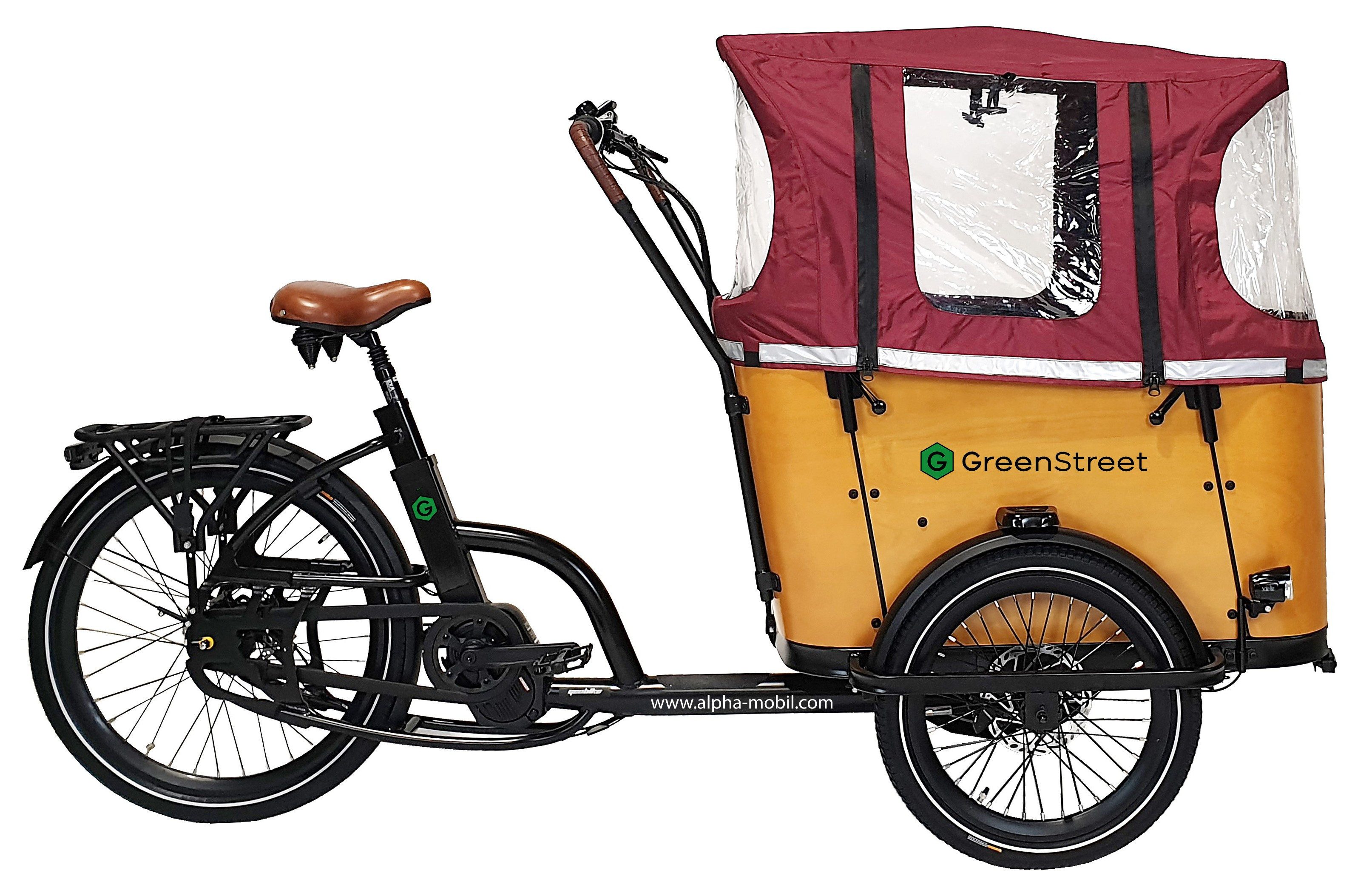 GreenStreet E-Bike Lastenrad Family-Cargo 672 Wh, 8 Gang Shimano Nexus Schaltwerk, Nabenschaltung, Mittelmotor, 672 Wh, Blinker