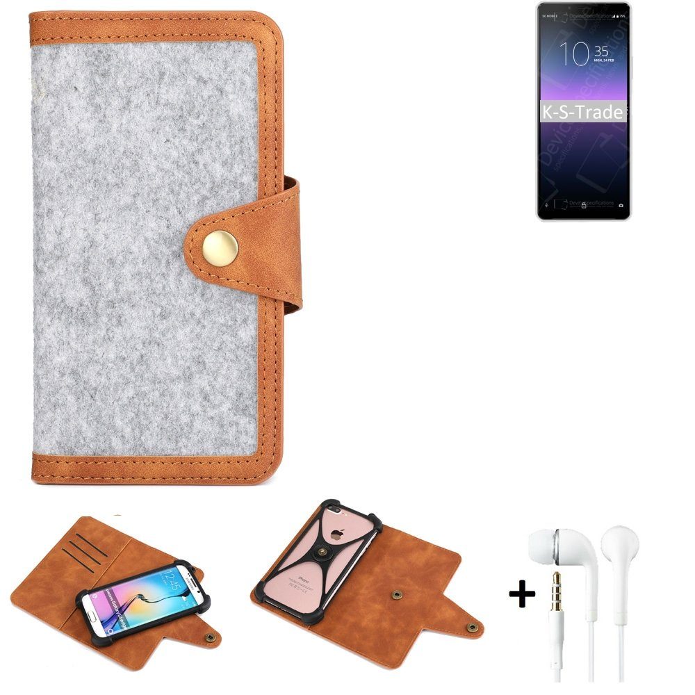 K-S-Trade Handyhülle für Sony Xperia 10 II, Handyhülle + Kopfhörer Schutzhülle Filz Hülle Kunstleder