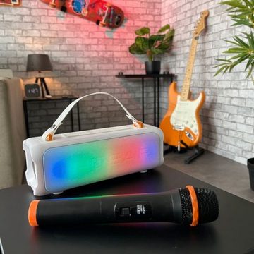 N-GEAR Blazooka 703W - Tragbarer Bluetooth-Lautsprecher – Karaoke-Set - White Bluetooth-Lautsprecher (mit Mikrofon und Beleuchtung)