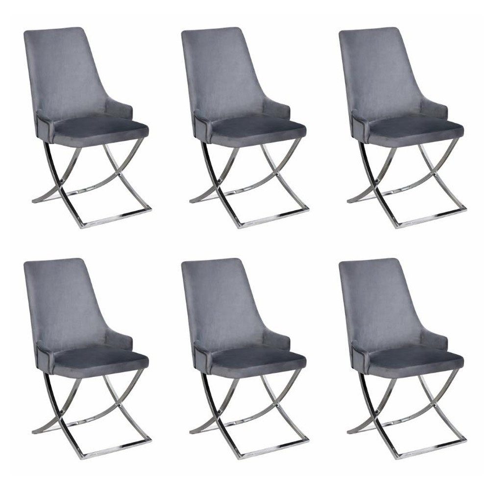 Xlmoebel Esszimmerstuhl Sechser-Set moderne Esszimmerstühle in Silber aus Metall (6er-Set), Made in Europa
