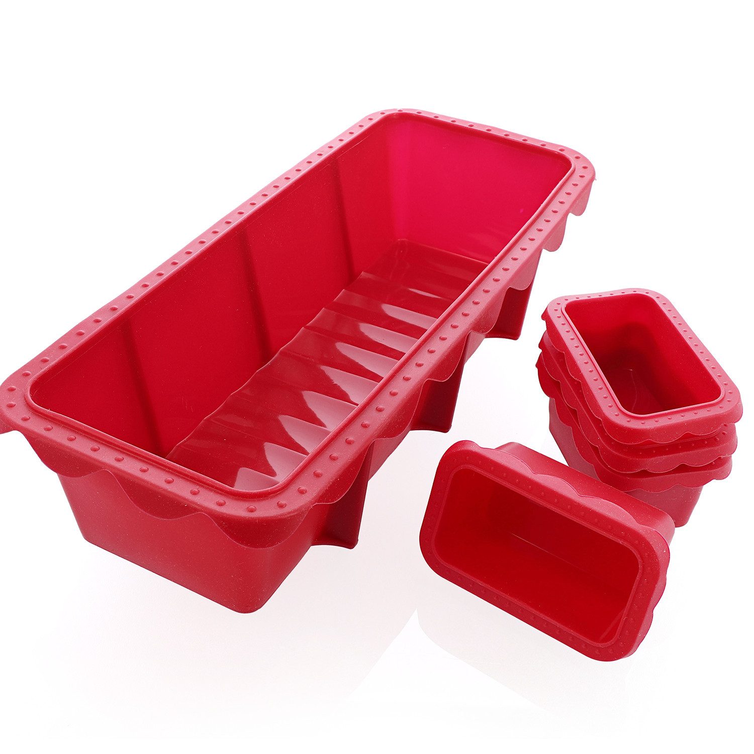 Coolinato Backform Coolinato Silikon Kastenform Set 5tlg, ROT, inkl. Rezepte