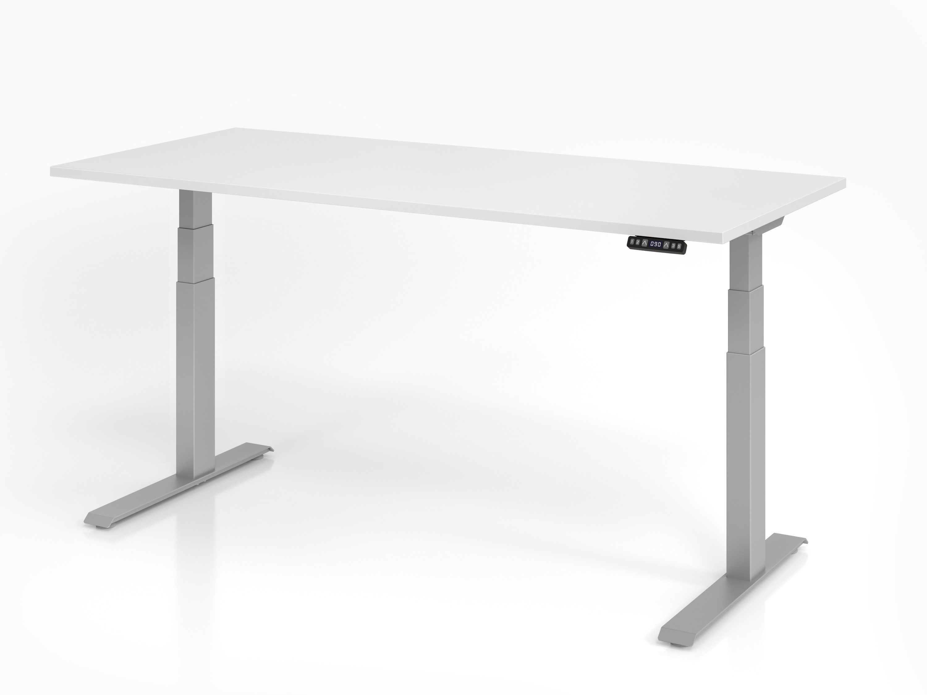 möbel-direkt.de Schreibtisch Basic in Weiß und Silber (Komplett Set, 1-St., Komplett Set), 2-stufigem Elektroantrieb, Memoryschalter
