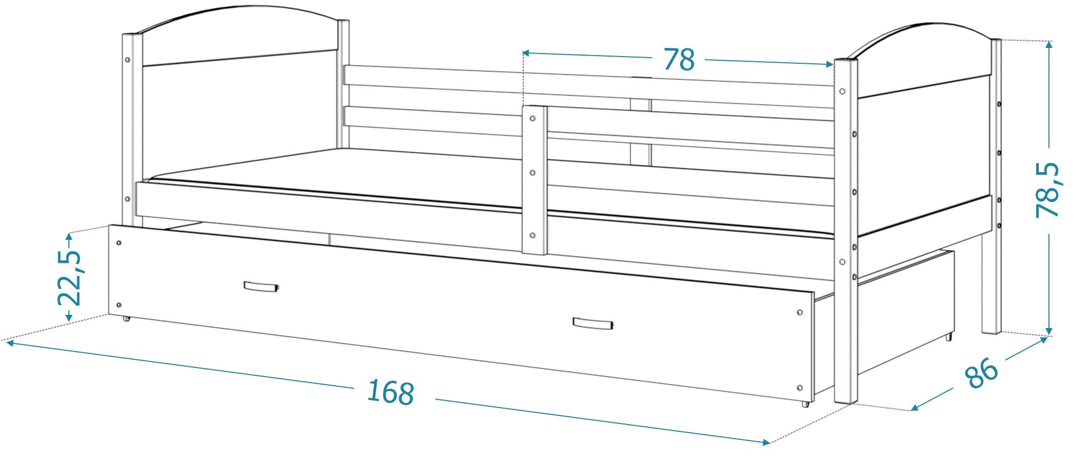 Siblo Lattenrost, Grau P Einzelbett Schublade, Möbelplatte Sicherheitsbarriere), (Flexibler Mati