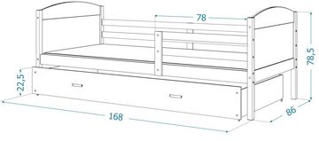 Siblo Einzelbett Mati P (Flexibler Lattenrost, Schublade, Sicherheitsbarriere), Möbelplatte