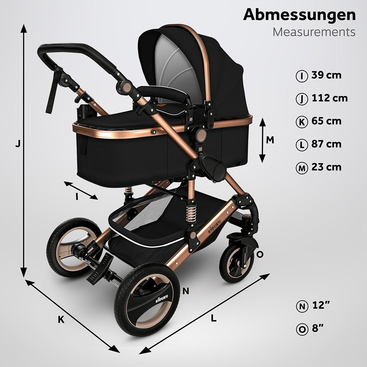 Auto-Babyschale Buggy Schwarz/Gold Kindertisch in Babywanne Kombi-Kinderwagen Reisebuggy, Regenschutz inkl. Wickeltasche Voll-Gummireifen 1 1 KIDUKU Komplettset Kombi-Kinderwagen 3 Fußsack, in Buggy 3 KIDUKU®