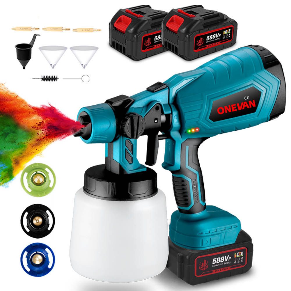ONEVAN Farbsprühgerät Akku Farbsprühsystem 3-in-1-Sprühbild Farbsprühgerät, 2x Akku & Ladegerät, 1000ml abnehmbarer Behälter
