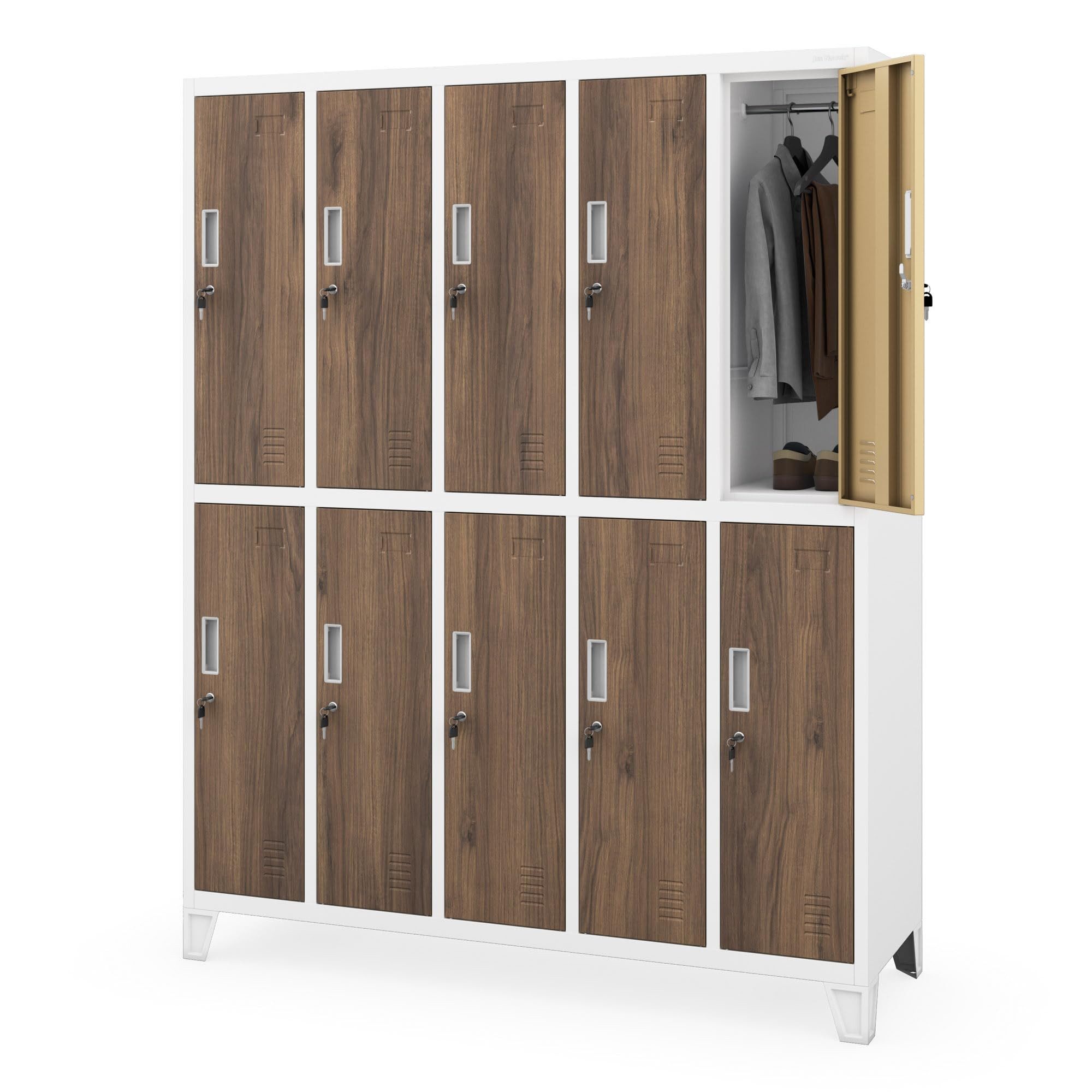 Jan Nowak Mehrzweckschrank Metall Kleiderspind 136 cm BARTEK 10 Fächer abschließbar 172 cm (Umkleideschrank BHP Arbeitsraum Produktion Magazin Sozialraum, 0,6 mm 172 x 136 x 45 cm Wandmontage Kleiderstange 30 kg 66 kg) Lüftungsschlitze Namensschildhalter USB-Montage möglich 18 Farben