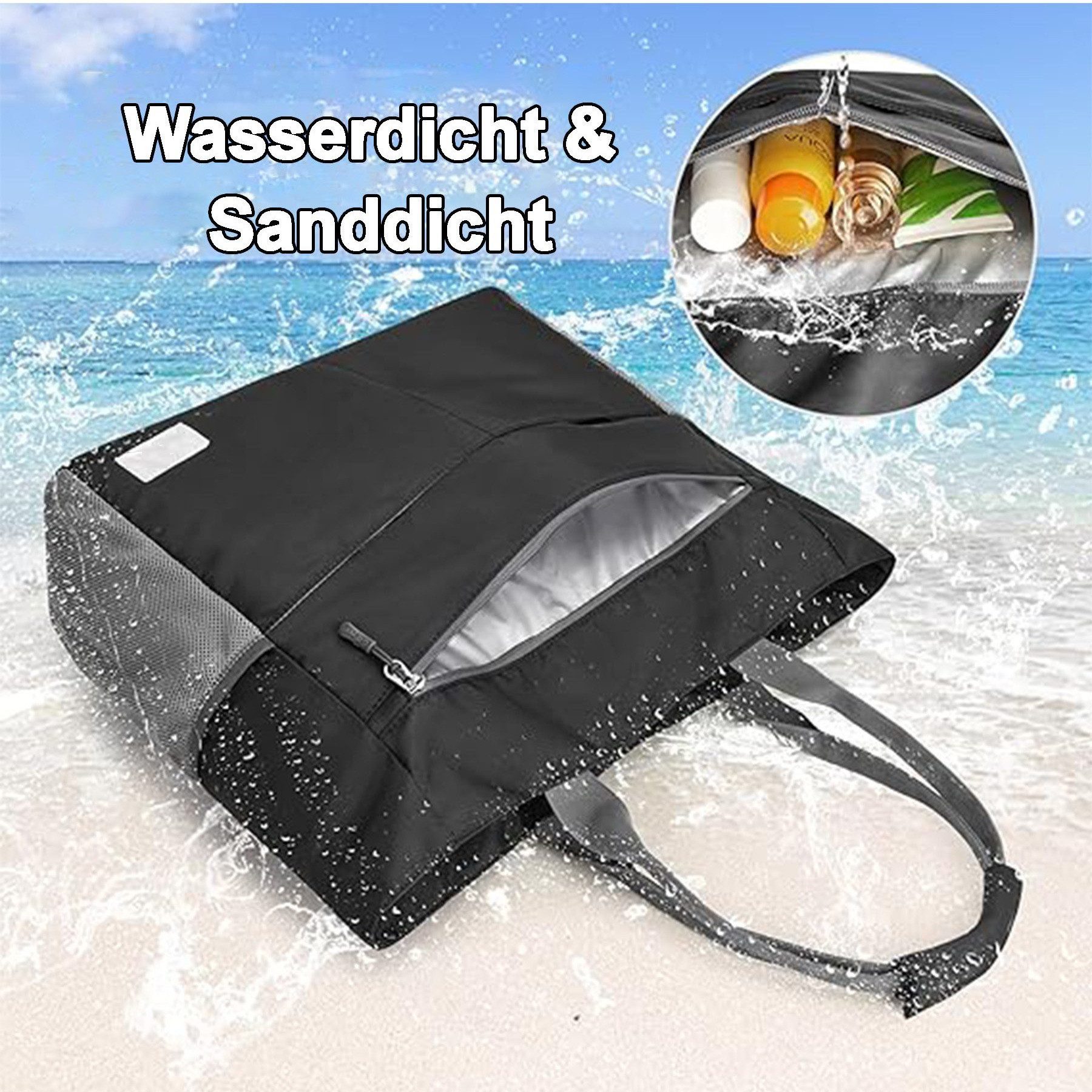 Mutig Strandtasche Große Strandtasche XXL mit Reißverschluss (wasserdichte & faltbare Badetasche, Shopper / Reisetasche / Beach Tote Bag mit mehreren Taschen),  – Bild 4 von 5