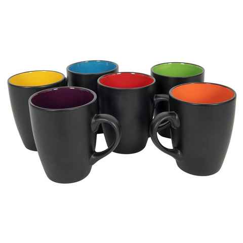 Spetebo Tasse Kaffeebecher in schwarz matt - 6er Set, Porzellan, Kaffee und Tee Tassen für ca. 340 ml