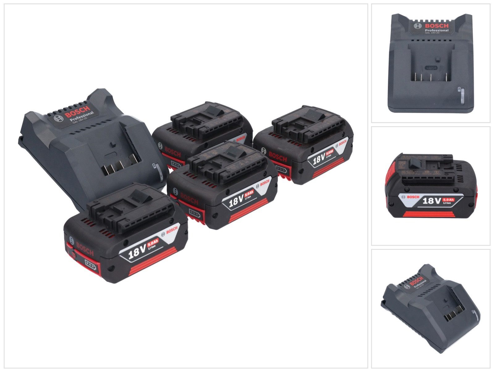 GAL 18V-20 Akku Ladegerät 10,8 - 18 V 2 A (2607226281) + 4x GBA 18 Schnelllade-Gerät