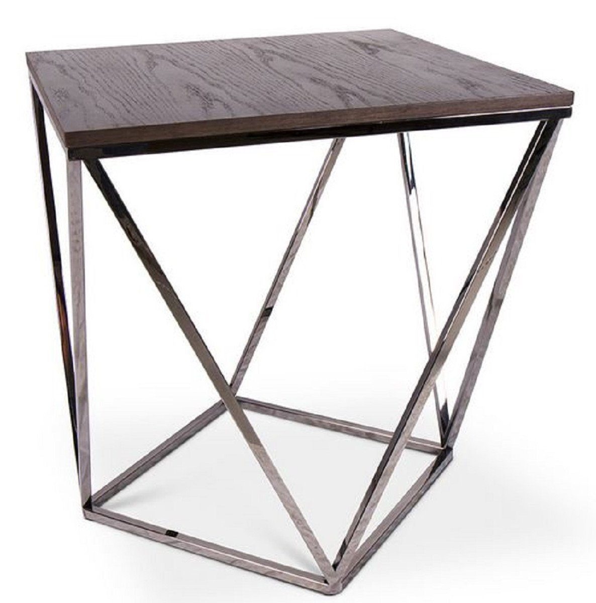 Casa Padrino Beistelltisch Designer Beistelltisch Braun / Silber 57 x 57 x H. 60 cm - Tisch mit gebeizter Eichenfurnierplatte - Wohnzimmermöbel - Luxus Qualität