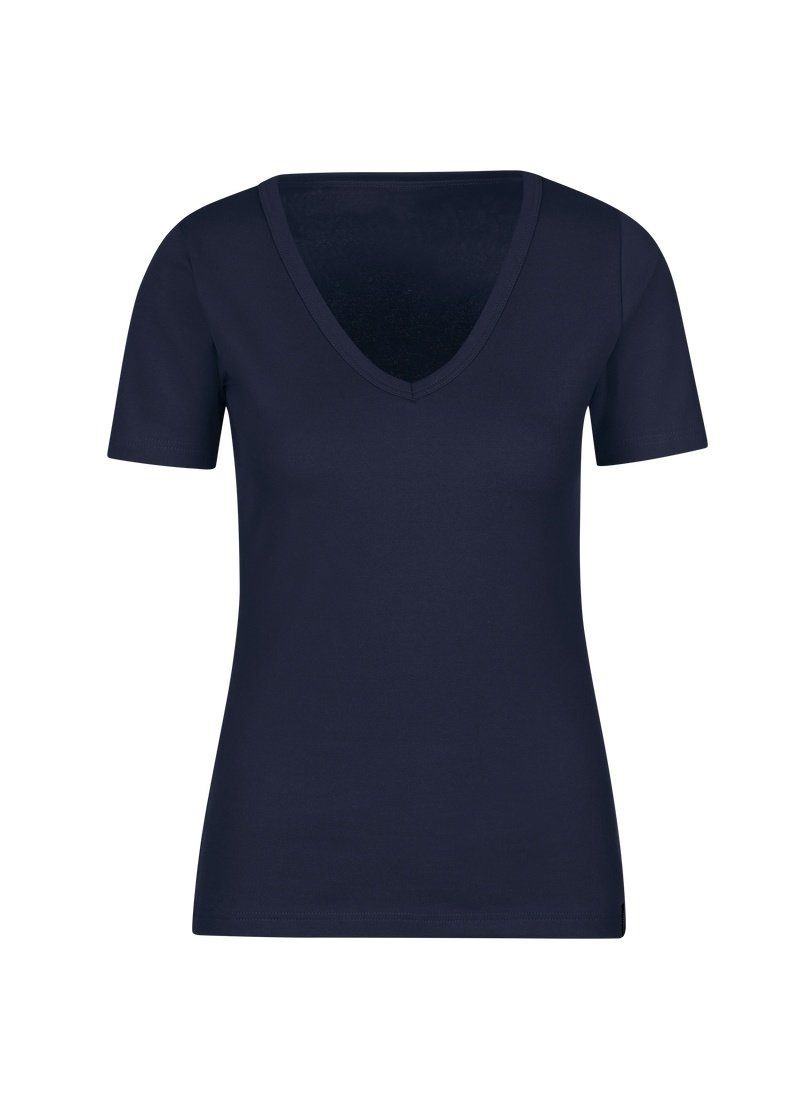 Trigema T-Shirt TRIGEMA V-Shirt Baumwolle/Elastan navy aus