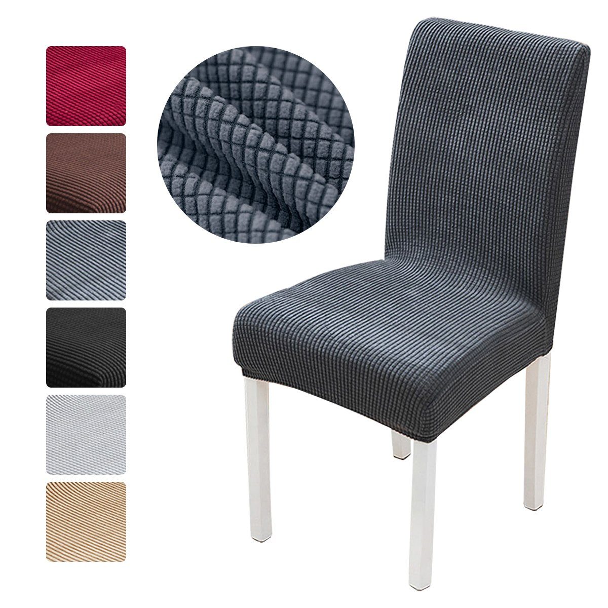 Gummiband Hussen Stretch Abnehmbare für dunkelgrau-M Sitzflächenhusse Stuhlhussen, Stühle, Waschbar MULISOFT, mit Stuhlbezug