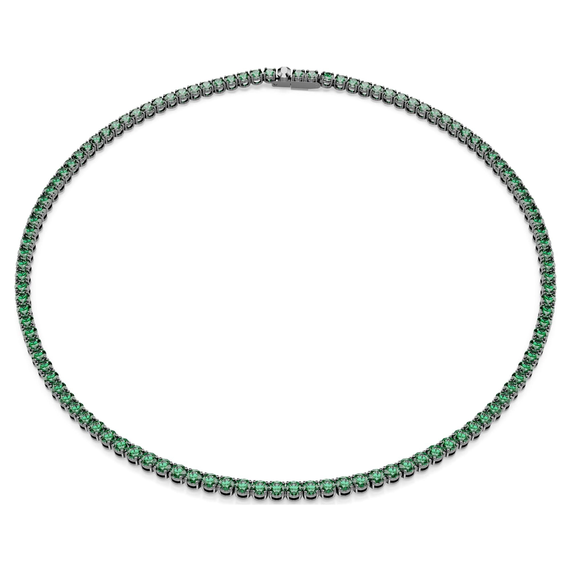 Swarovski Kette ohne Anhänger Matrix Tennis Halskette, Rundschliff, Grün, Rutheniert