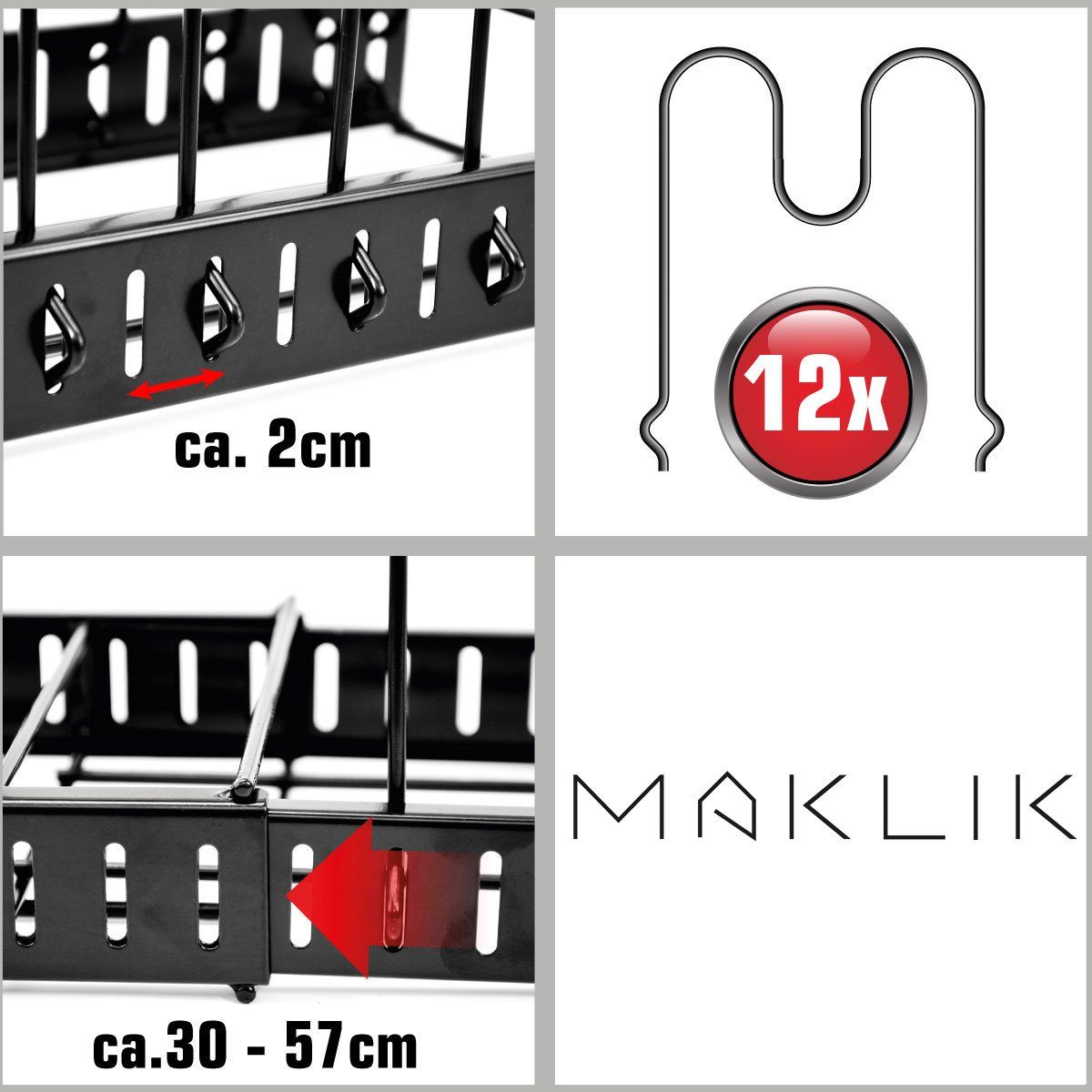 MAKLIK Küchenregal Teleskop Pfannen Organizer Topfdeckel, Regal + 12 Topf Ablagen Schublade