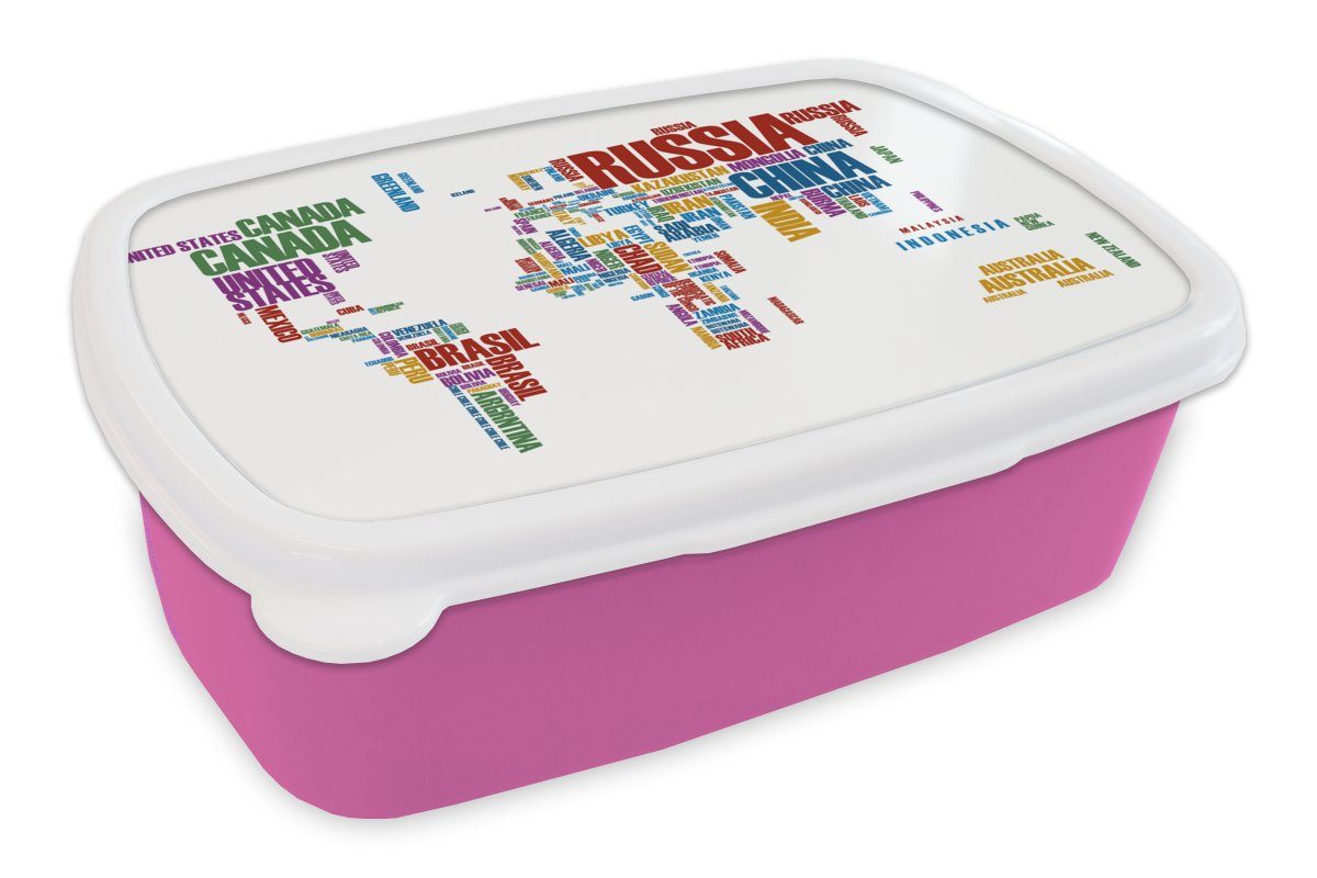 Erwachsene, Buchstaben (2-tlg), für Weltkarte Brotbox Lunchbox Kinder, Mädchen, - Kunststoff, rosa Brotdose - Kinder Farben - - Snackbox, Kunststoff Mädchen, MuchoWow