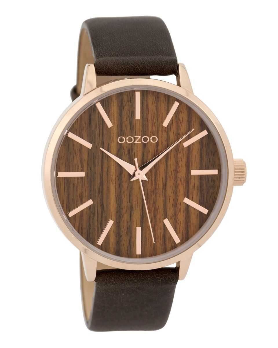 OOZOO Quarzuhr Damenuhr C9253 Holz-Zifferblatt Lederband Braun 42 mm | Quarzuhren