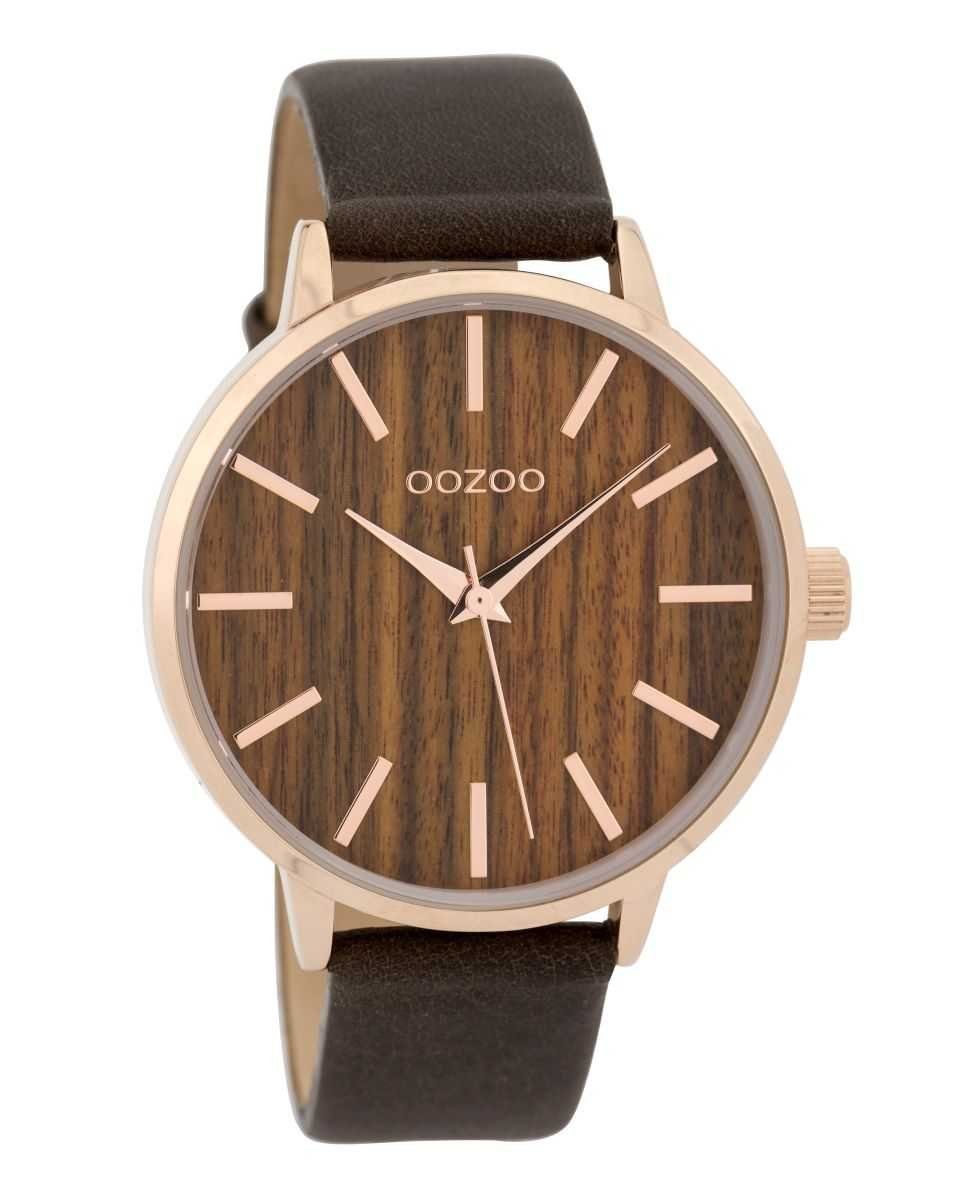 OOZOO Quarzuhr Damenuhr Holz-Zifferblatt mm 42 Lederband C9253 Braun