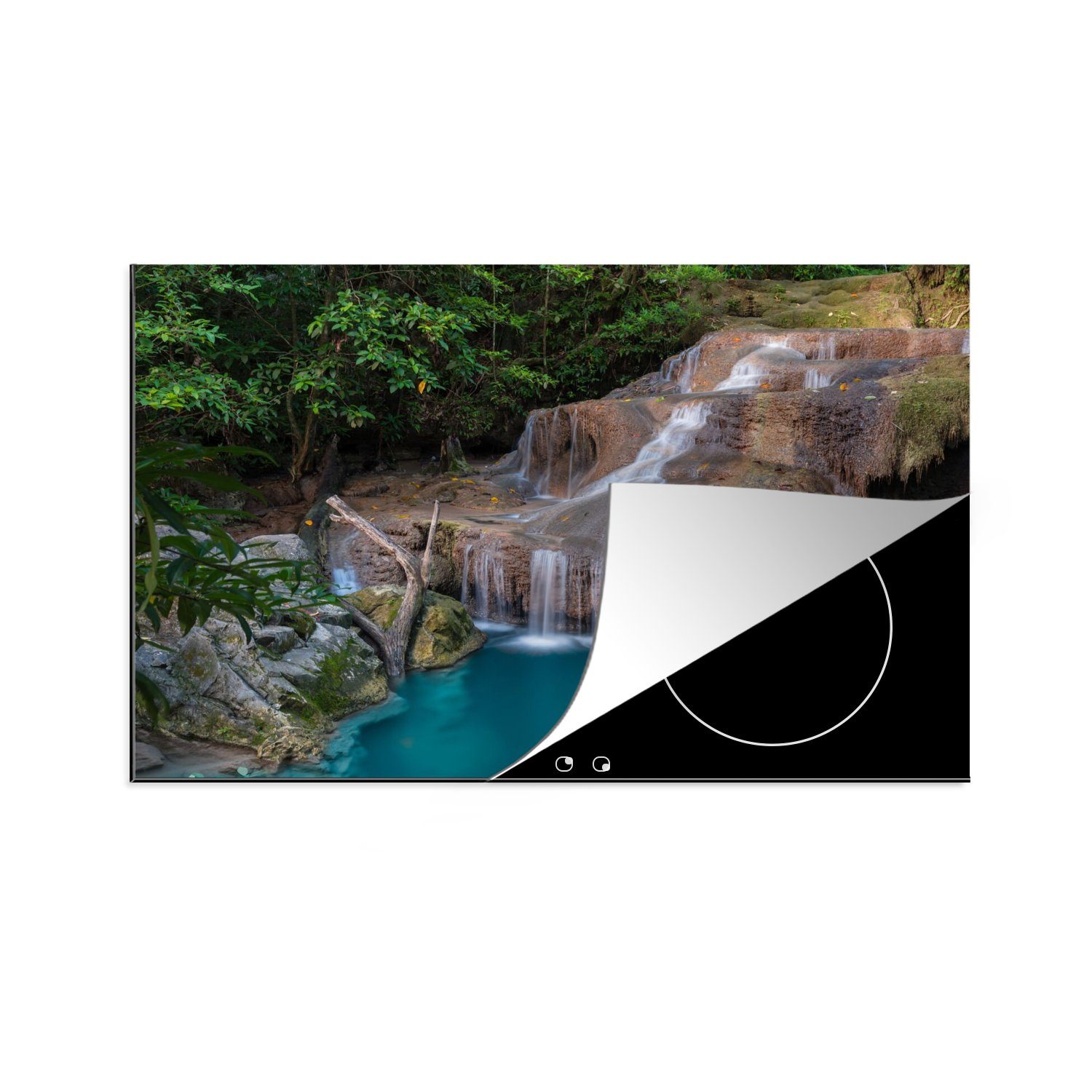 MuchoWow Herdblende-/Abdeckplatte Wasserfall - Felsen - Landschaft, Vinyl, (1 tlg), 80x52 cm, Induktionskochfeld Schutz für die küche, Ceranfeldabdeckung