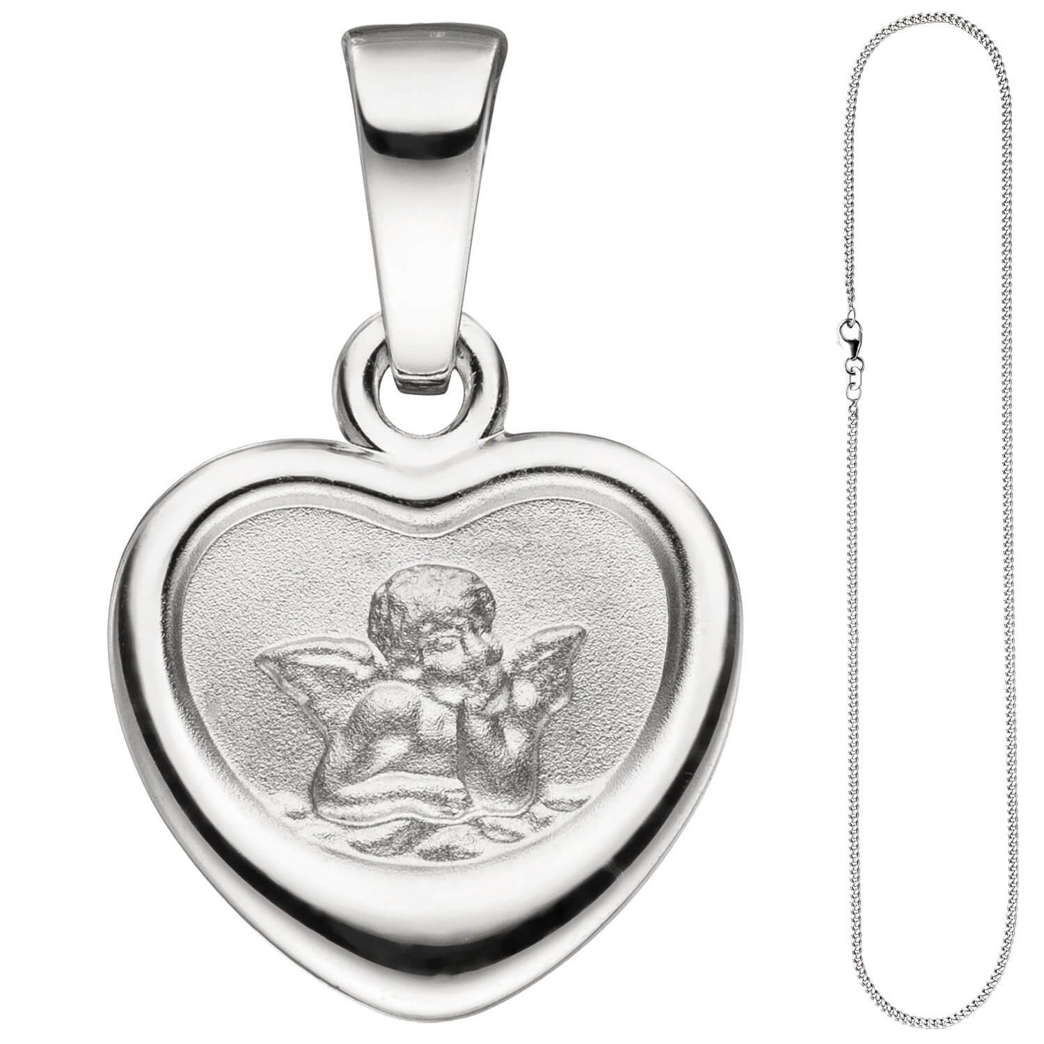 Schmuck im 925 Herz Anhänger Kleiner Halskette Engel mit Schutzengel Silber Silberkette Kinder Krone 42cm