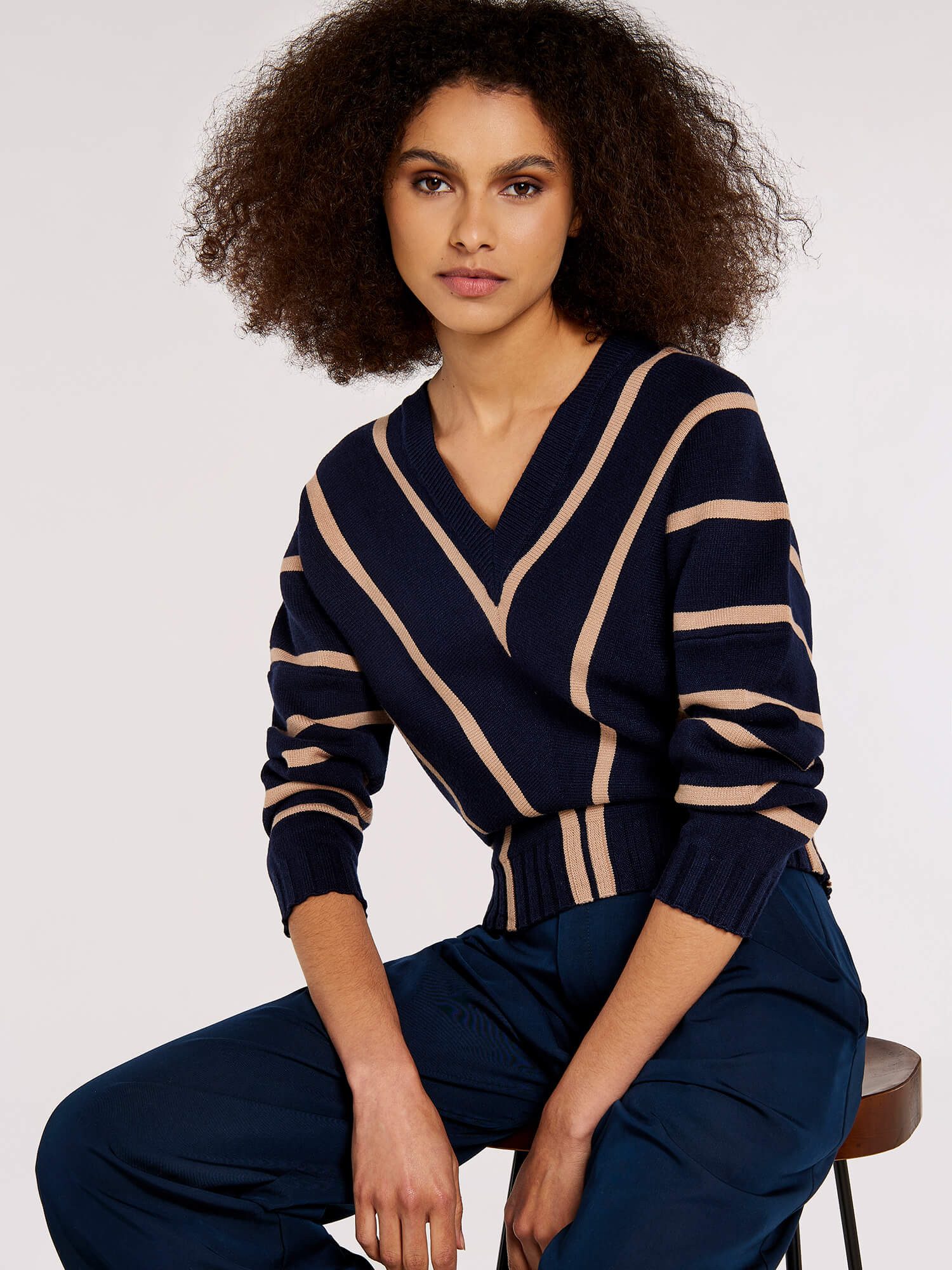 Apricot Strickpullover Chevron-Design Pullover mit Streifenmuster