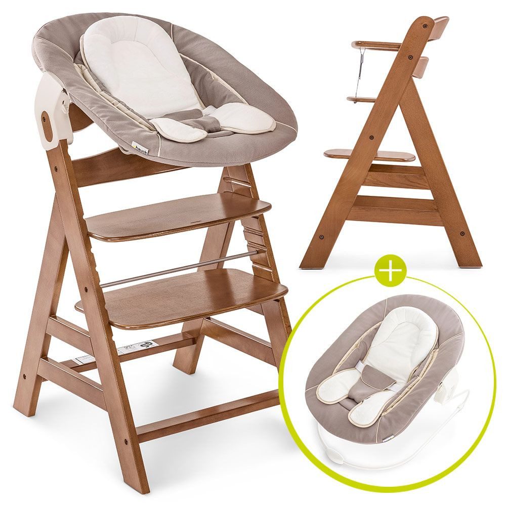 Hauck Hochstuhl Alpha Plus Walnut - Newborn Set (Set, 4 St), Holz Babystuhl günstig online kaufen