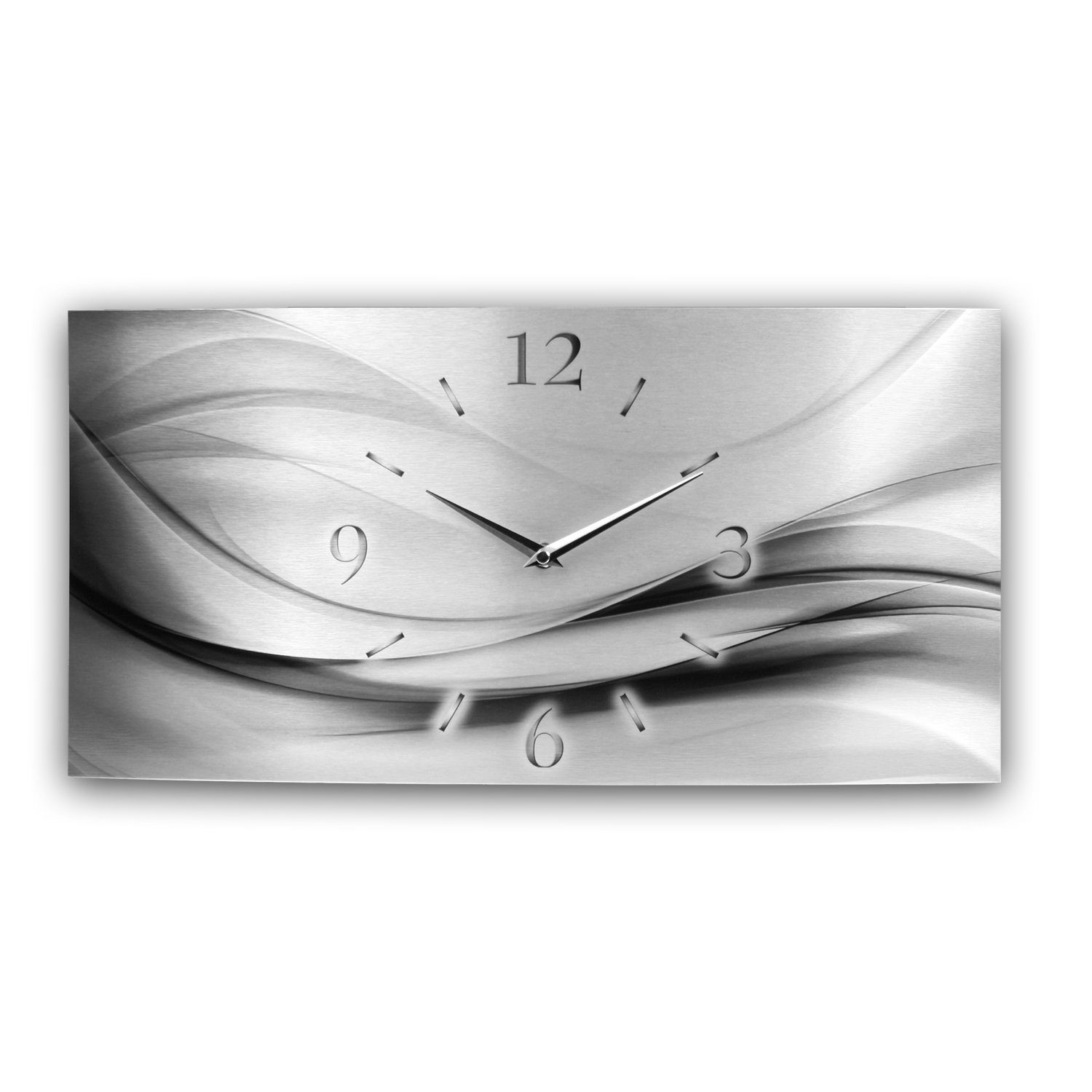 3D außergewöhnlich, Funkuhrwerk; flüsterleises aus "Silver Kreative Ticken; Aluminium Feder modern) Design-Wanduhr Funkwanduhr gebürstetem (ohne Metallic"