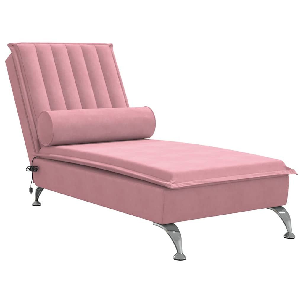 vidaXL Chaiselongue Massage-Chaiselongue mit Nackenrolle Rosa Samt, 1 Teile