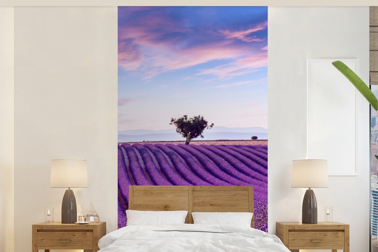 (2 MuchoWow St), für Lila Bäume Schlafzimmer Vliestapete Wohnzimmer Matt, - - - Lavendel bedruckt, Fototapete Küche, Natur Fototapete Blumen, -