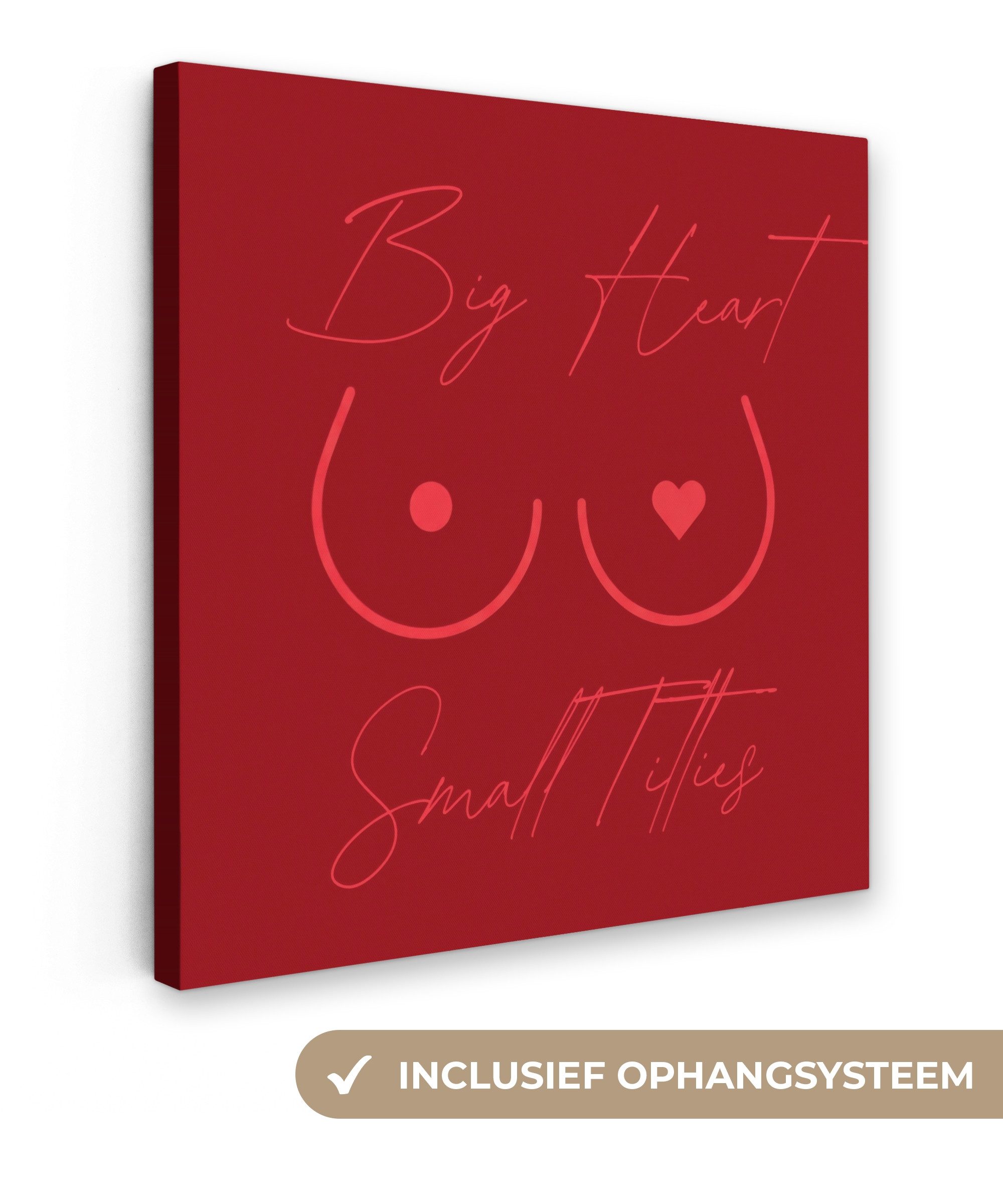 OneMillionCanvasses® Leinwandbild Großes Herz kleine Titten - Herz - Rot, Fotodruck (1 St), Wandbild, Deko Schlafzimmer Wohnzimmer Flur 20x20 cm