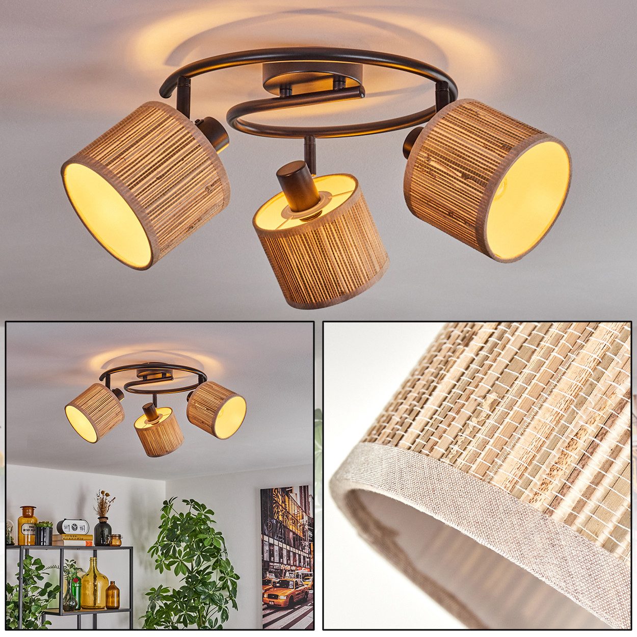 hofstein Deckenleuchte moderne Deckenlampe aus Metall/Bambus/Stoff günstig online kaufen